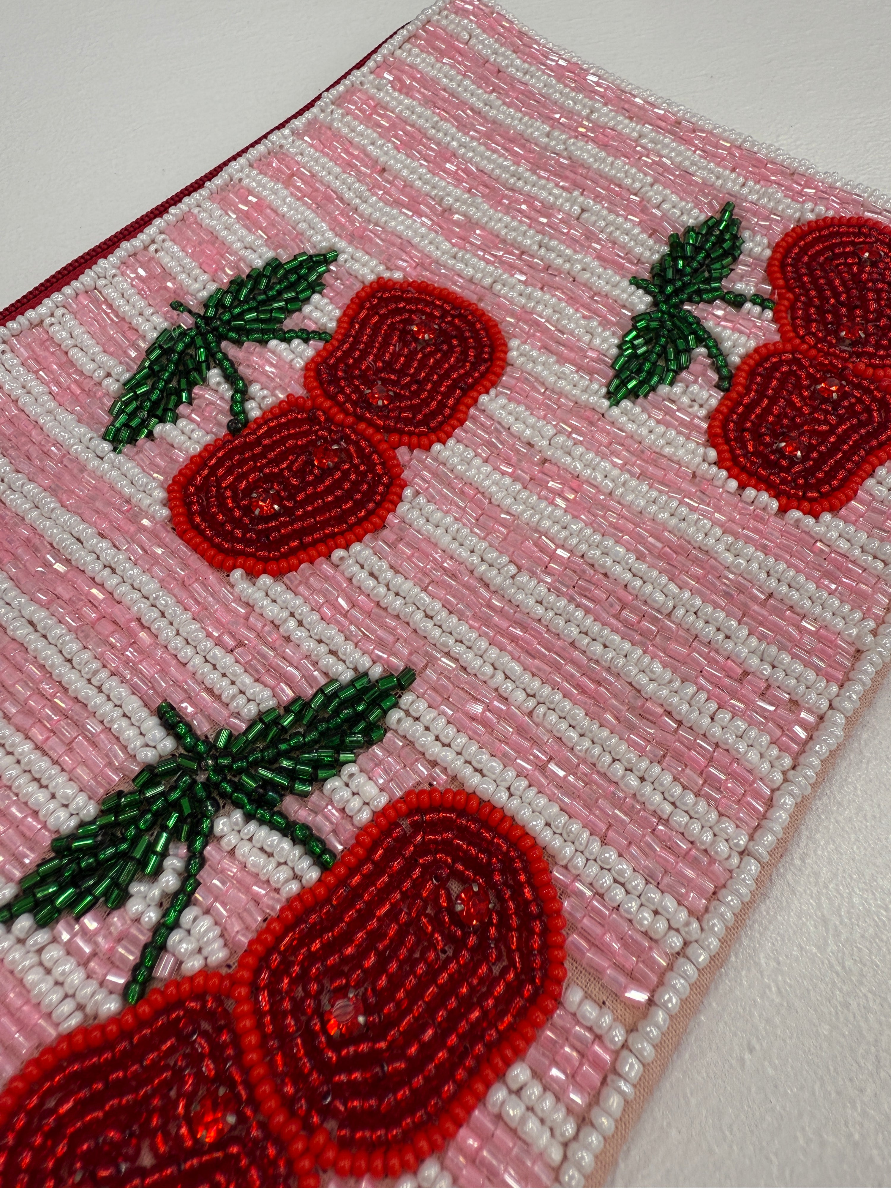 Cherries Beaded Pouch