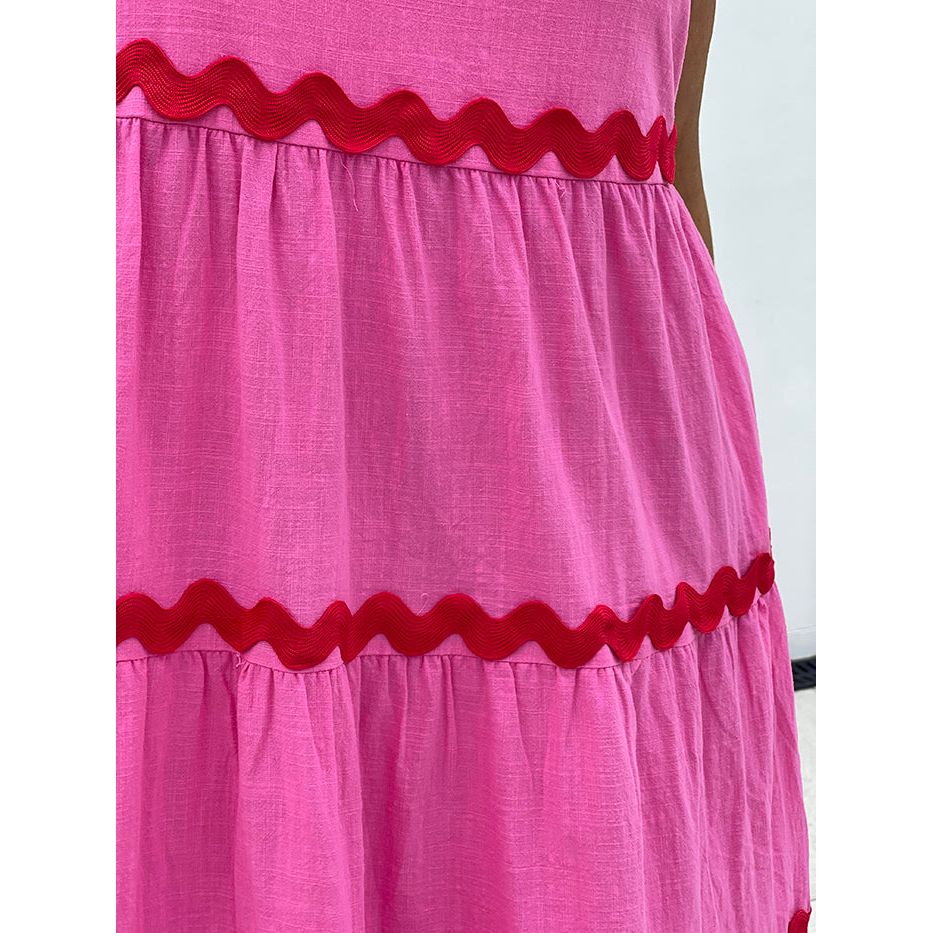 Pink and Red Ric Rac Maxi Dress