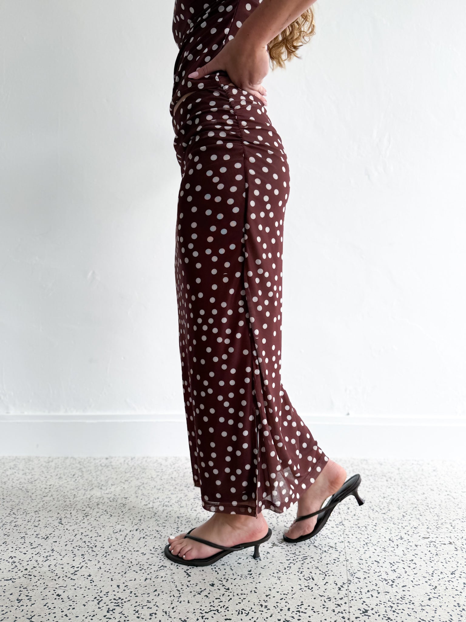 Polka Dot Mesh Skirt - Brown