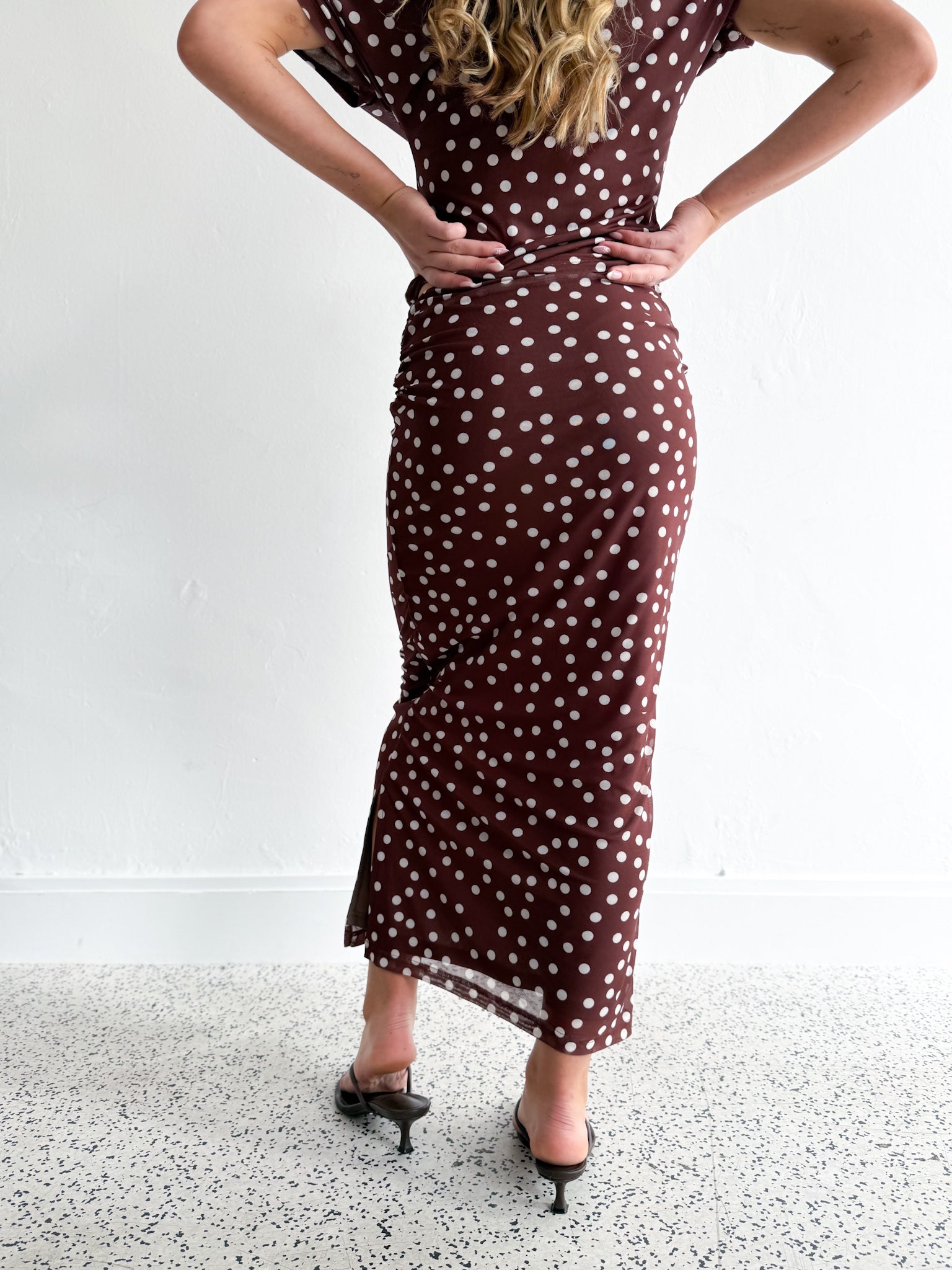 Polka Dot Mesh Skirt - Brown