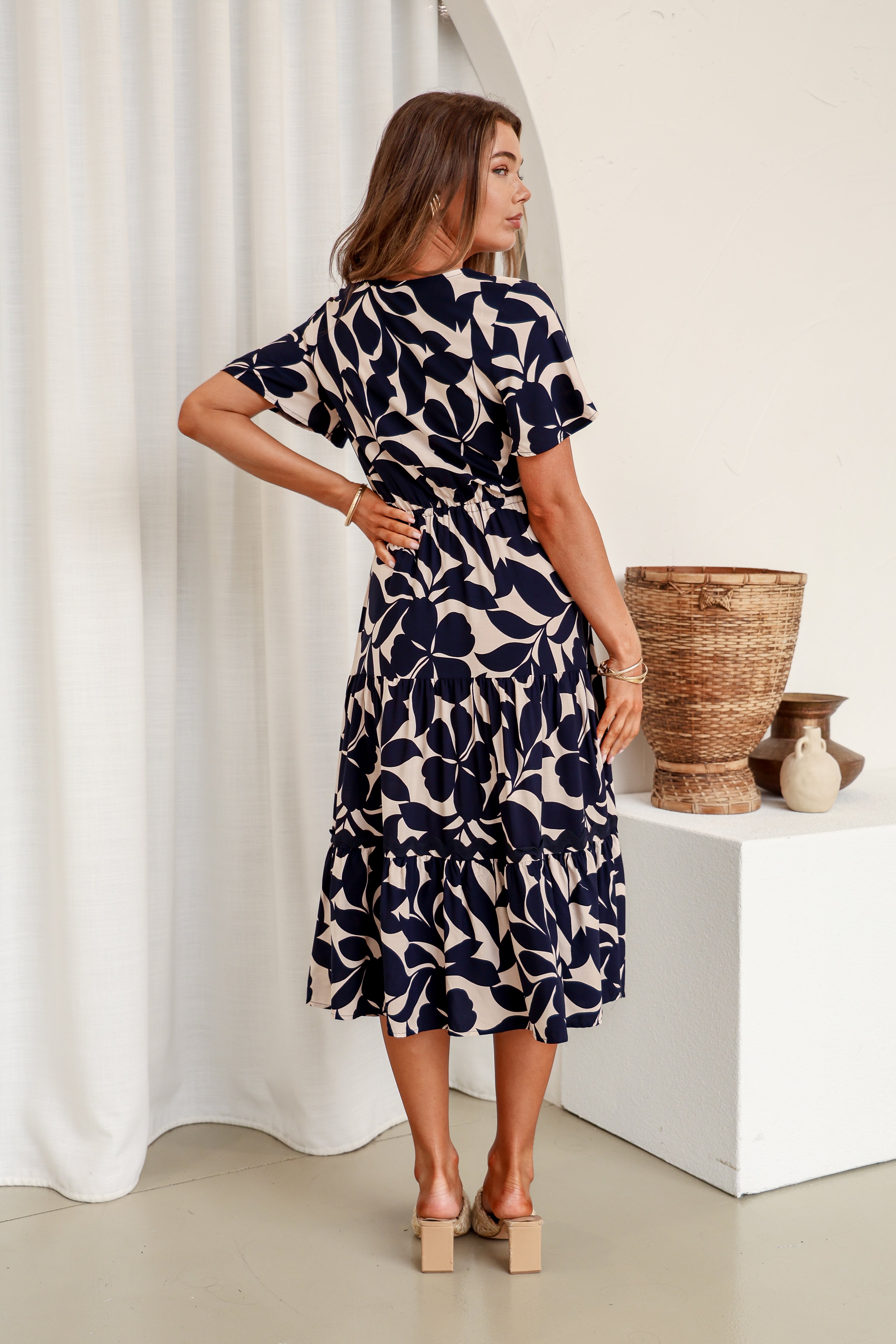 Hollywood Vine Tier Dress - Indigo Latte