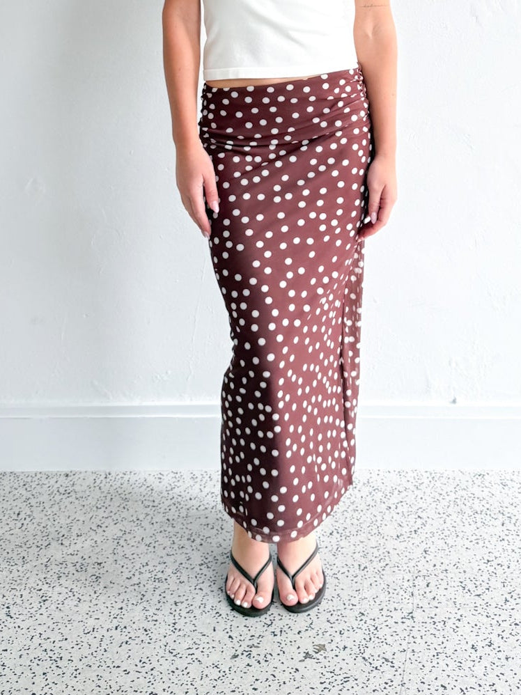 Polka Dot Mesh Skirt - Brown