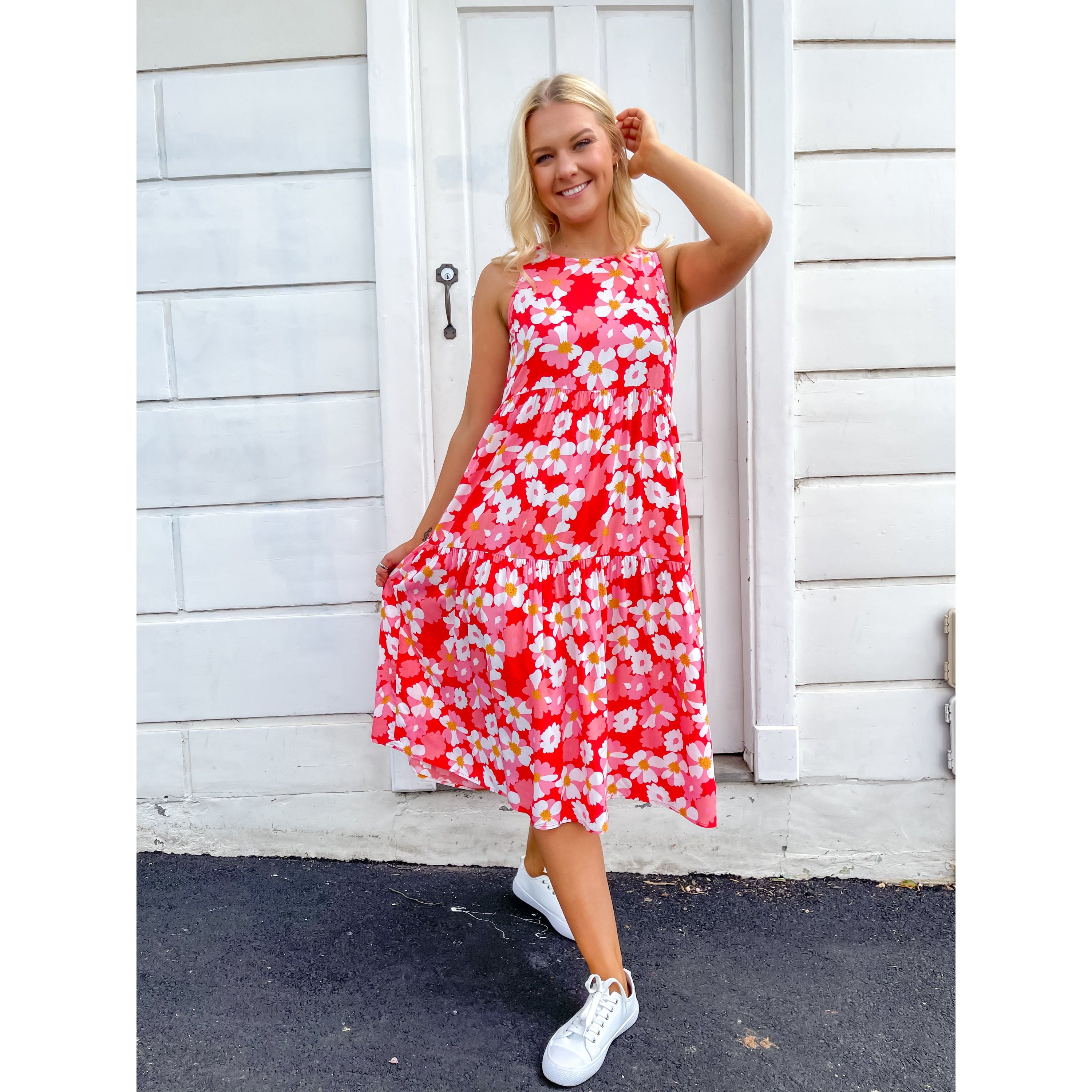 Floral Sleeveless Dress - Red