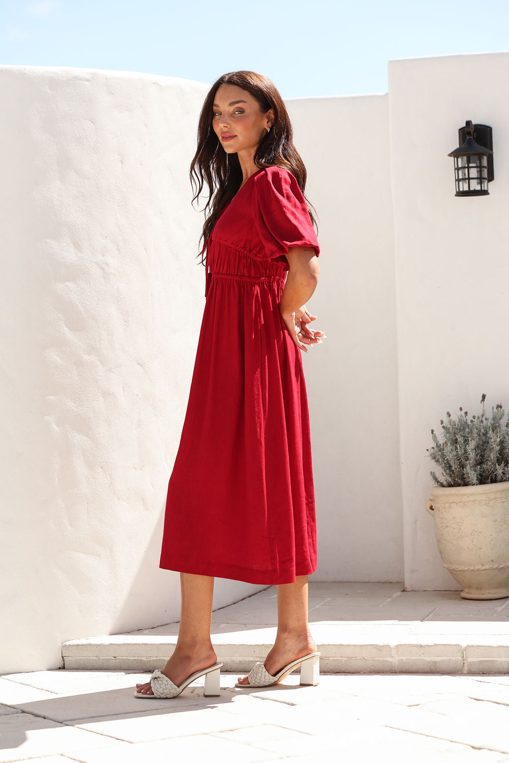 Billie Tie Midi Dress - Cherry Red