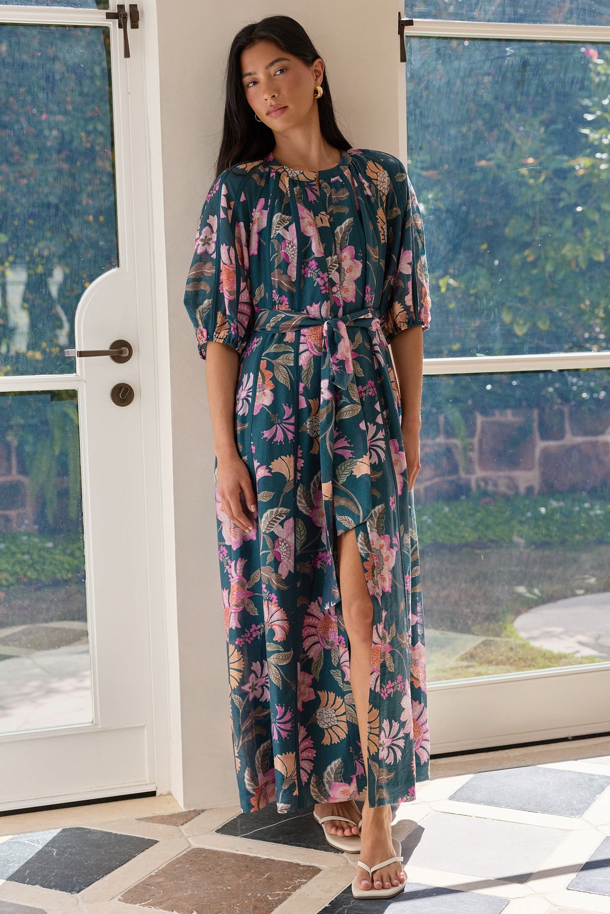By Rosa Intuition Maxi Shirt Dress - Petrol Scarf Print