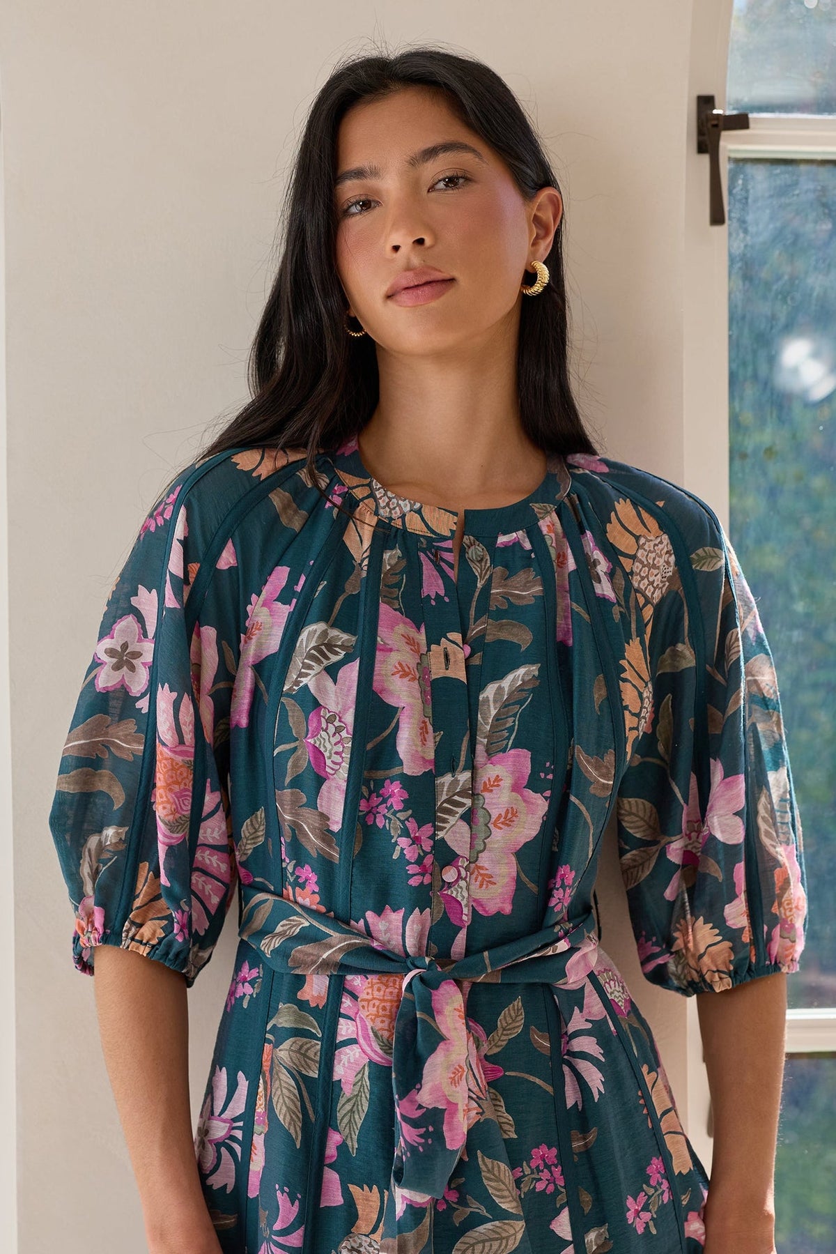 By Rosa Intuition Maxi Shirt Dress - Petrol Scarf Print, view 2