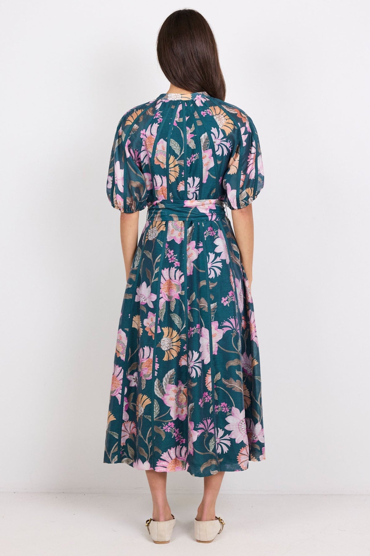 By Rosa Intuition Maxi Shirt Dress - Petrol Scarf Print, view 6