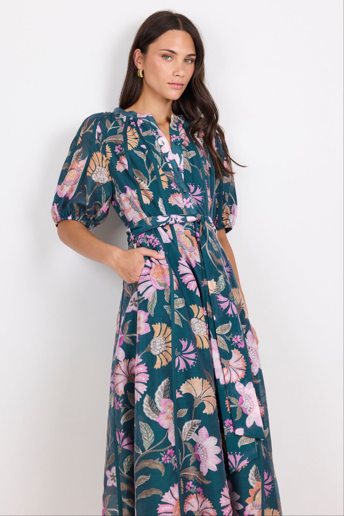 By Rosa Intuition Maxi Shirt Dress - Petrol Scarf Print, view 7