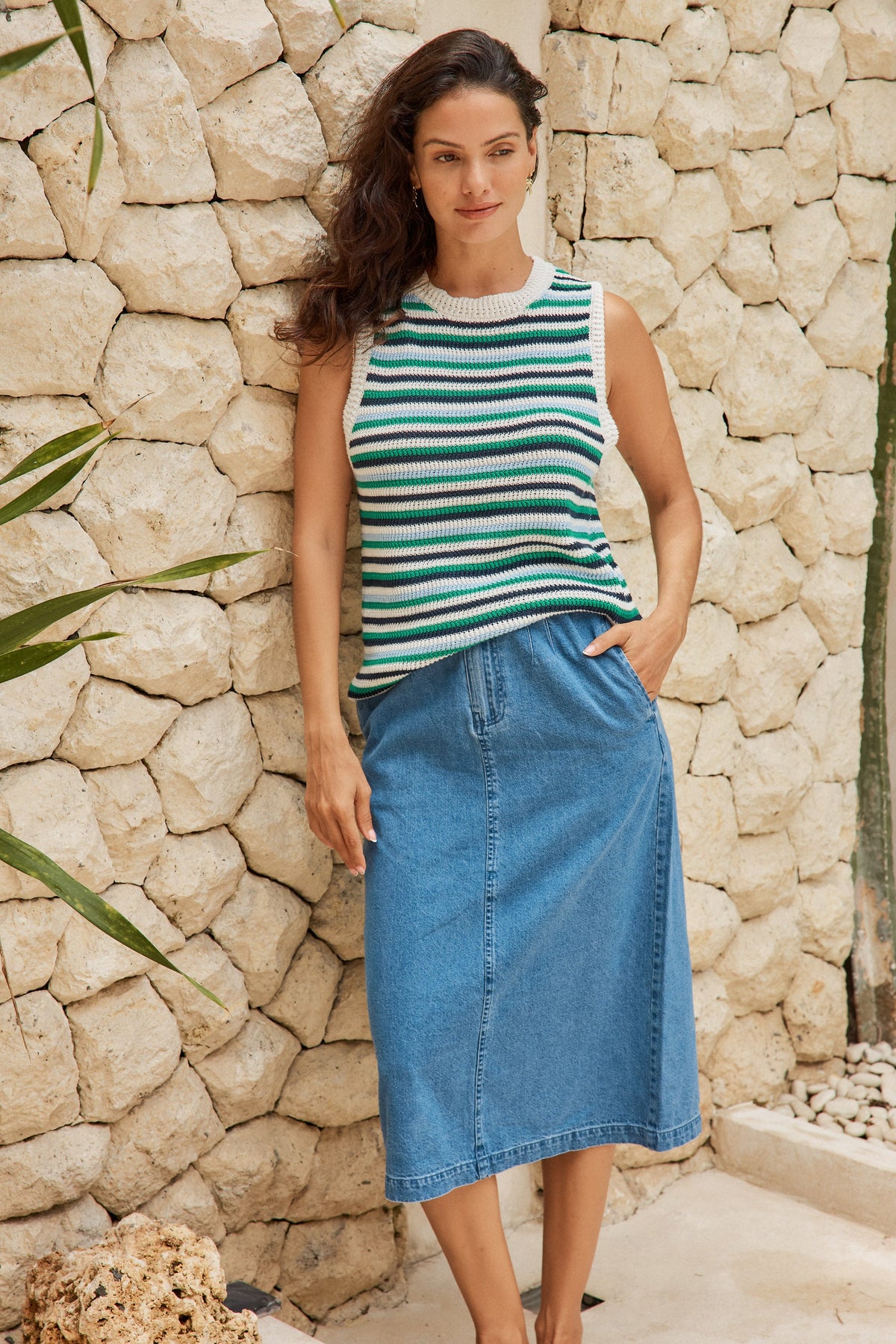 Betty Basics Roni Knit Tank - Blue/Green Combo