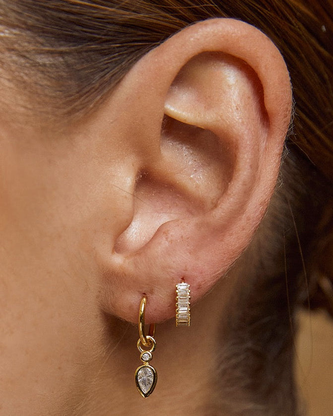 Daisy Gold Earrings - Stone, worn