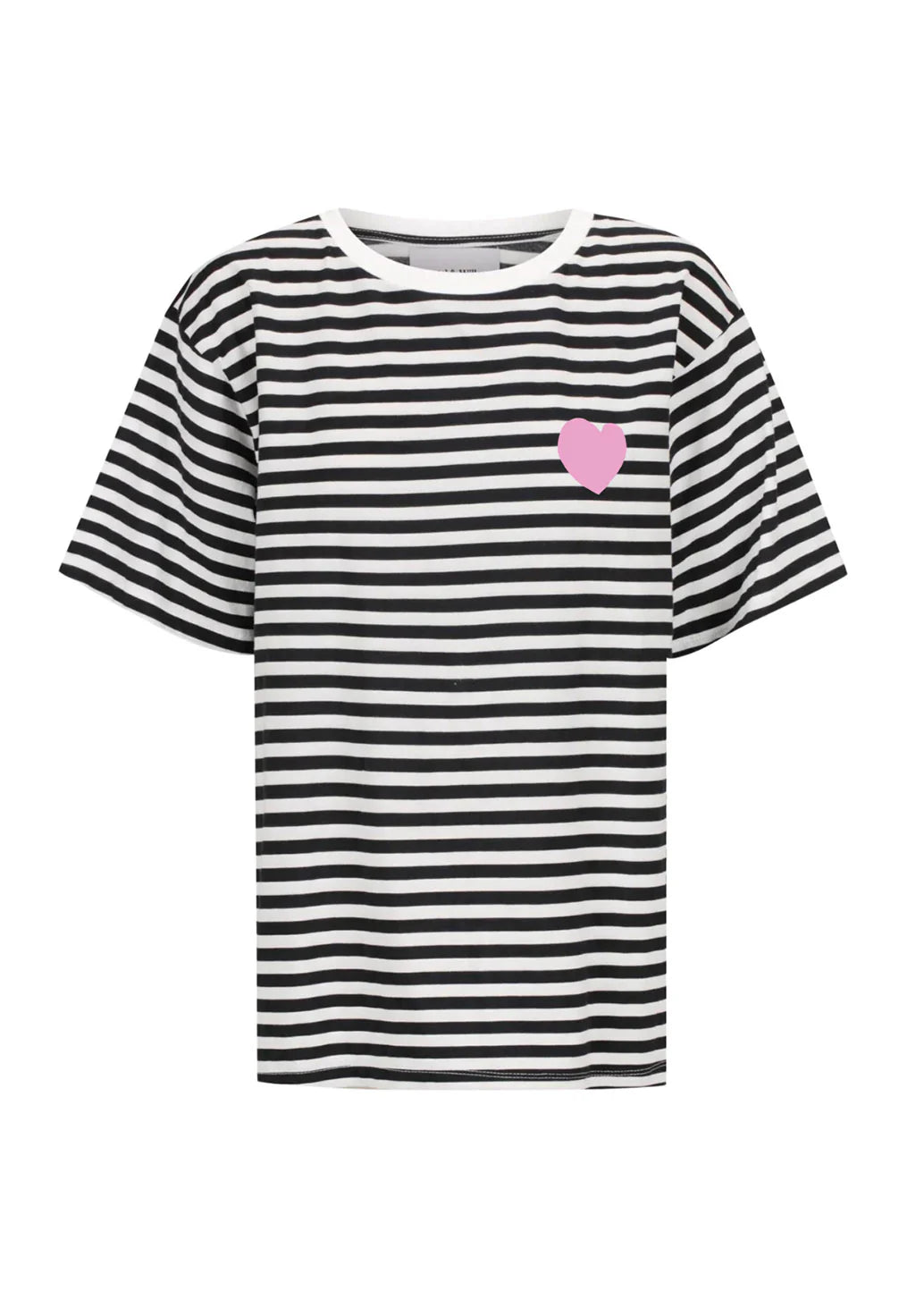 Pink Heart Tee - B&W Stripe/Pink