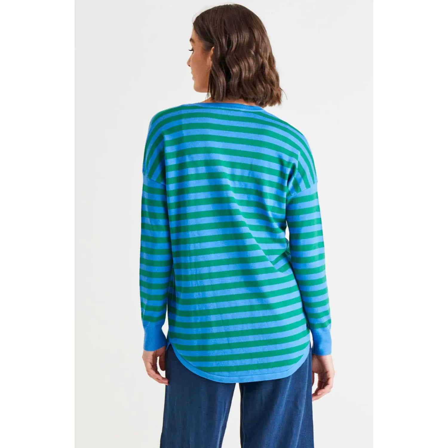 Sophie Lightweight Relaxed Knit Jumper - Green/Blue Stripe