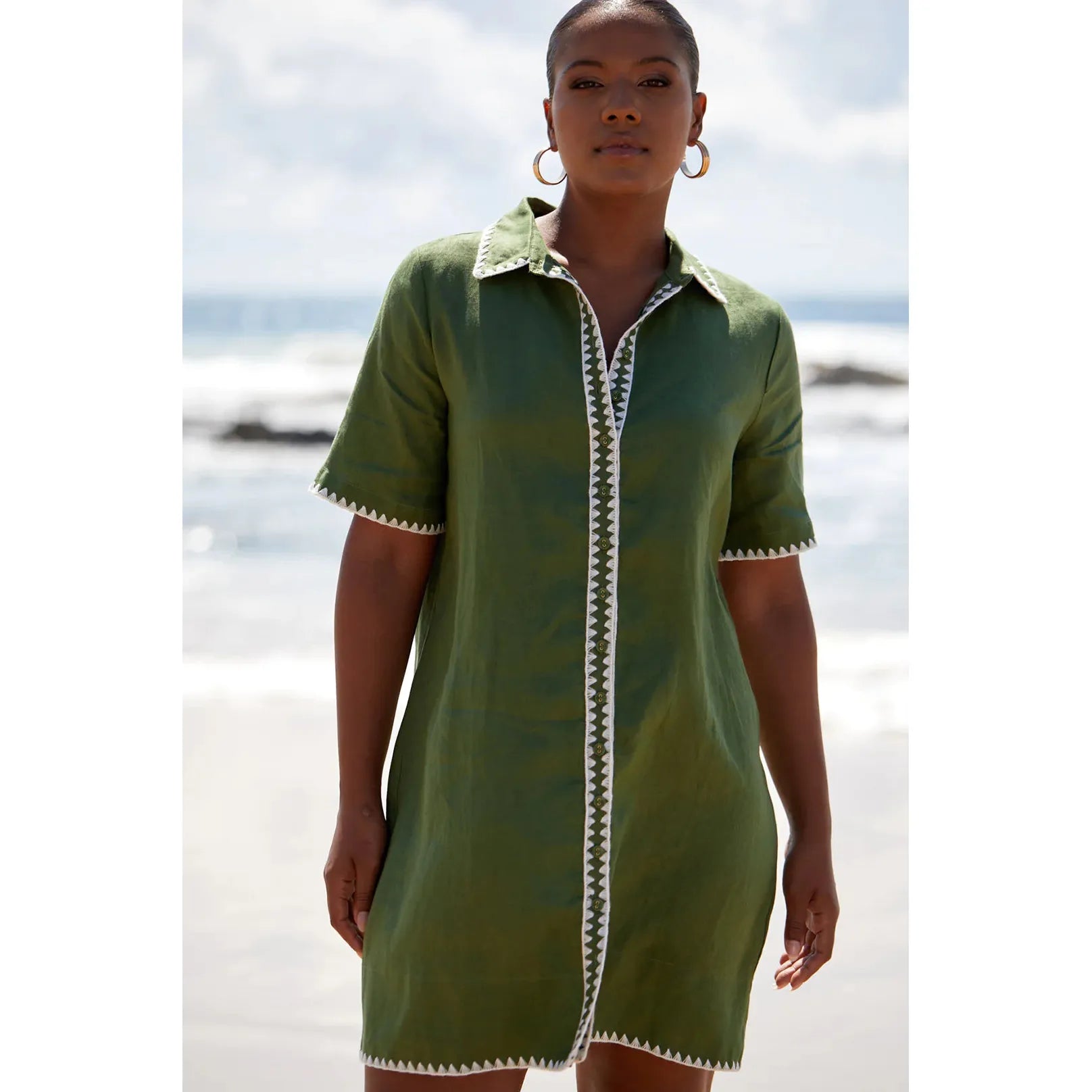 Ebony Stitched Hem Dress - Khaki