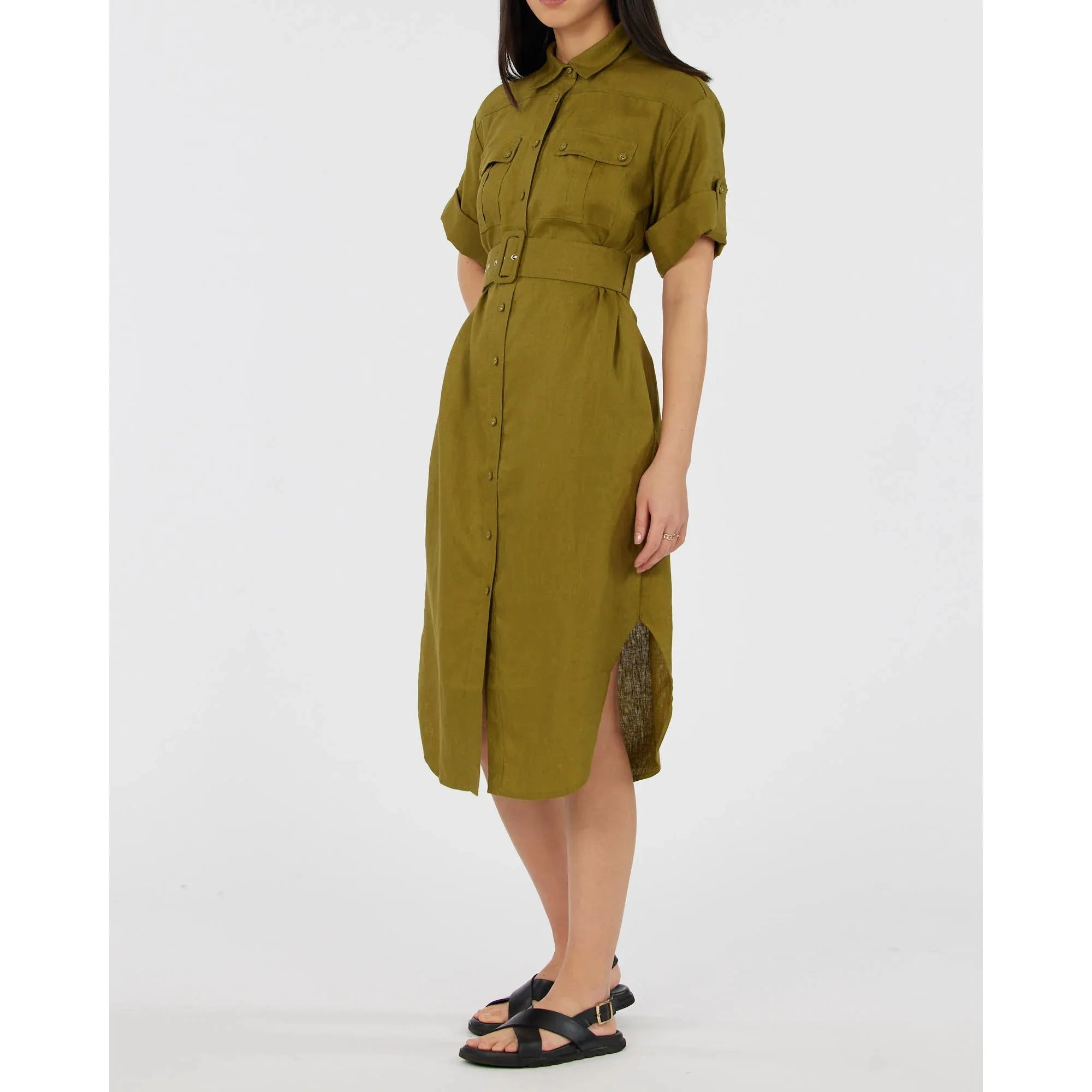 Provence Linen Dress - Olive