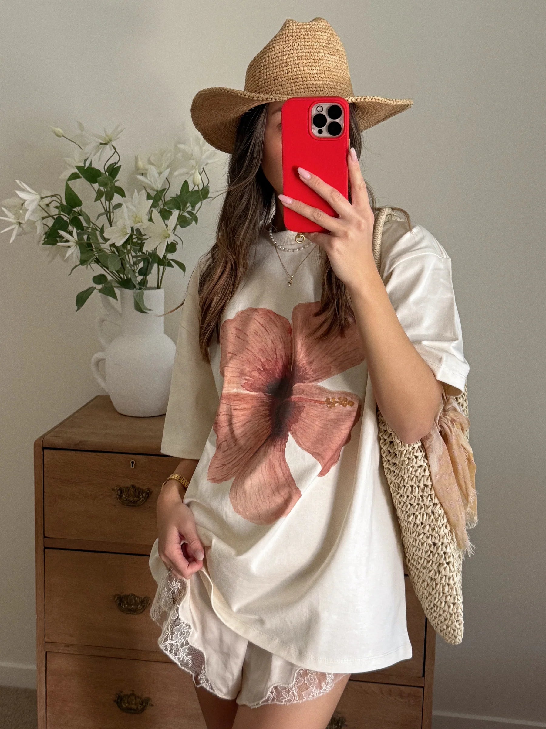 Burgundy Hibiscus Oversized Tee