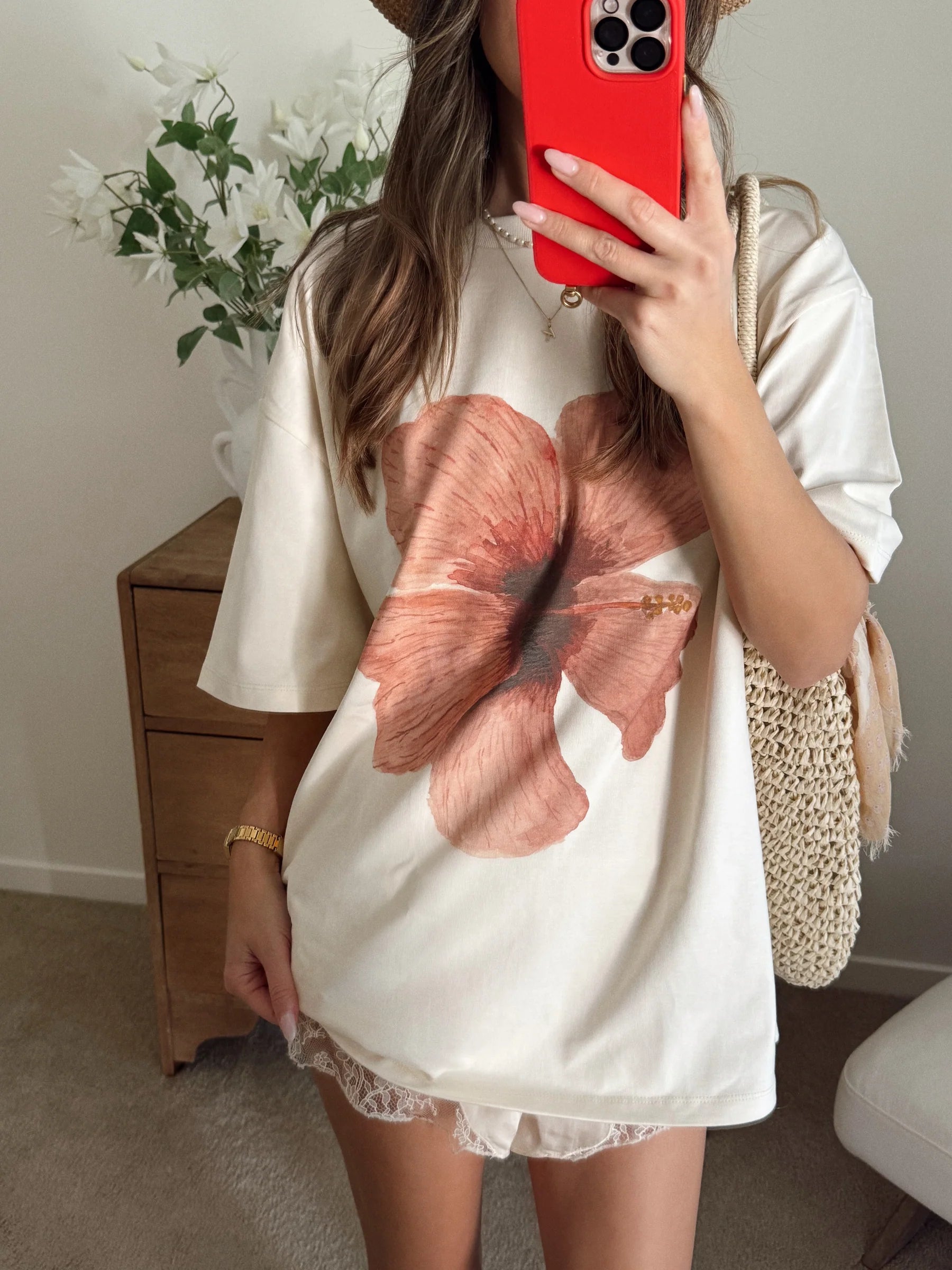 Burgundy Hibiscus Oversized Tee