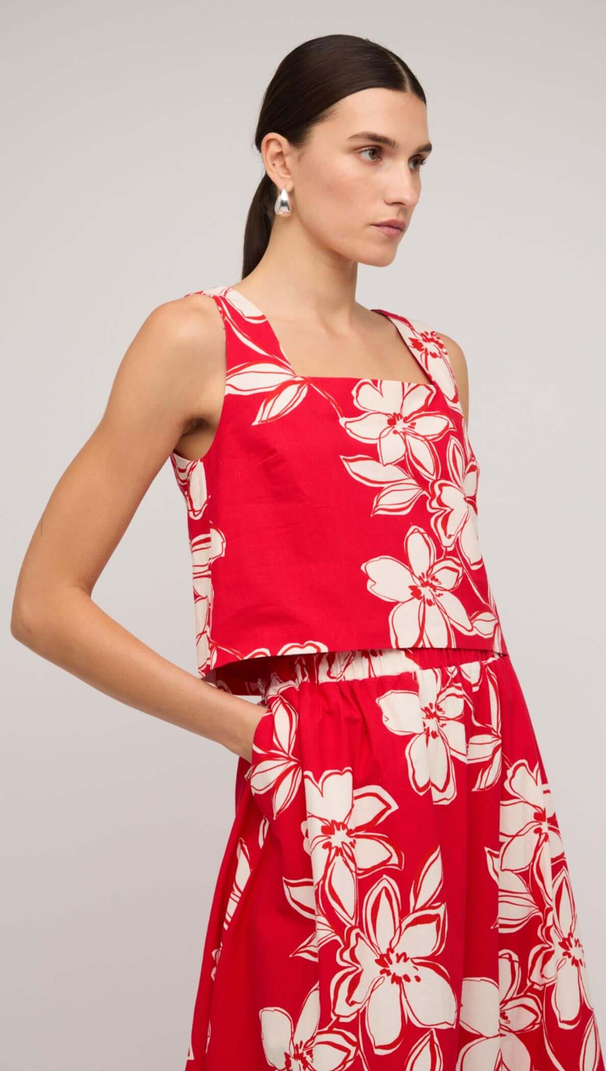 Elara Top - Red Floral