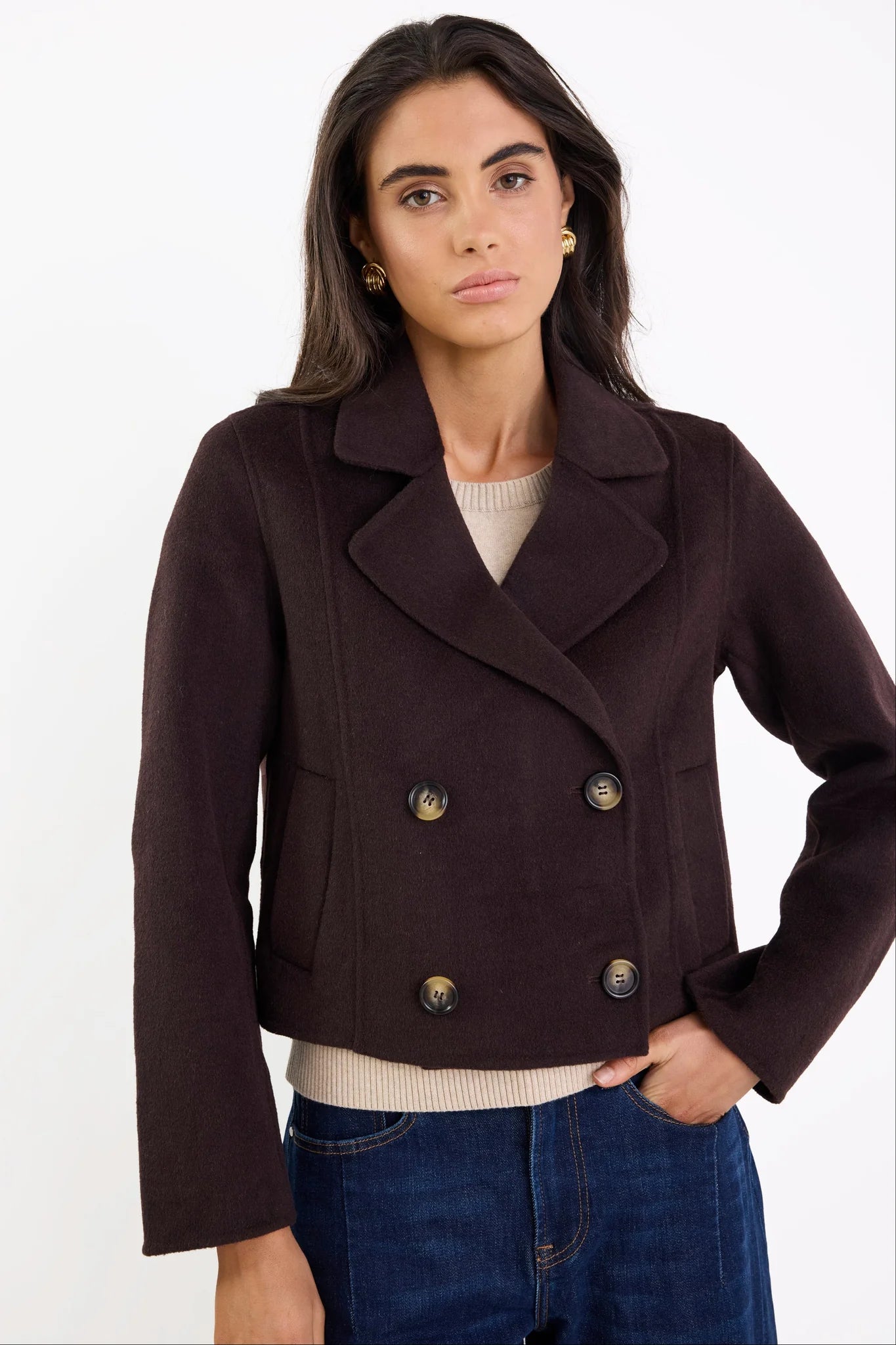 Reverie Melton Double Breasted Peacoat - Chocolate
