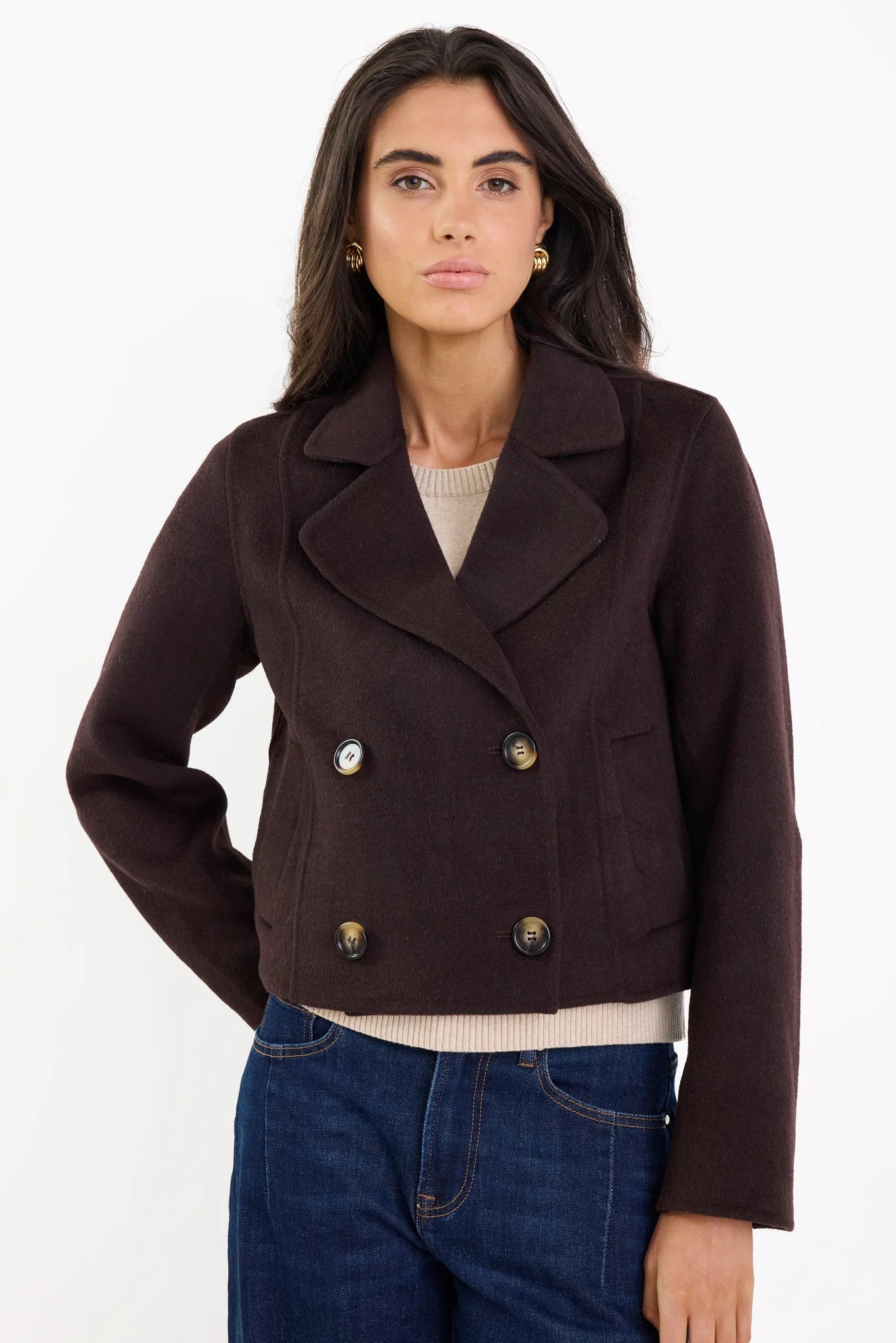 Reverie Melton Double Breasted Peacoat - Chocolate