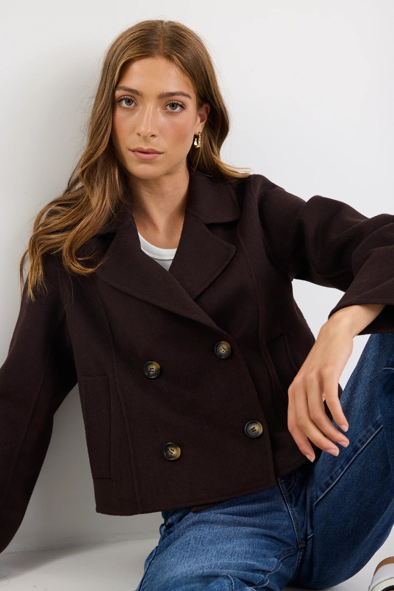 Reverie Melton Double Breasted Peacoat - Chocolate