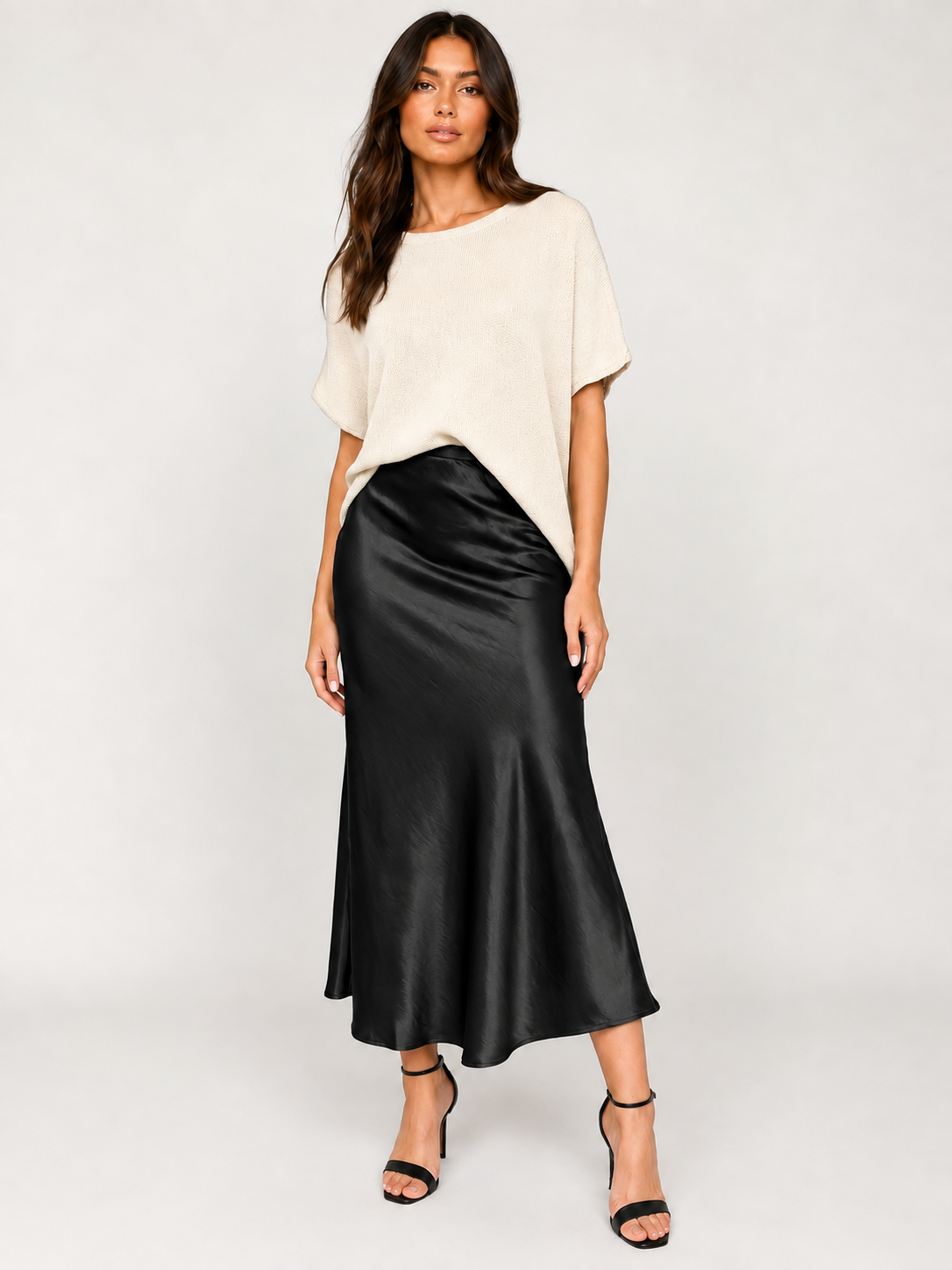 Satin Bias Cut Skirt - Black