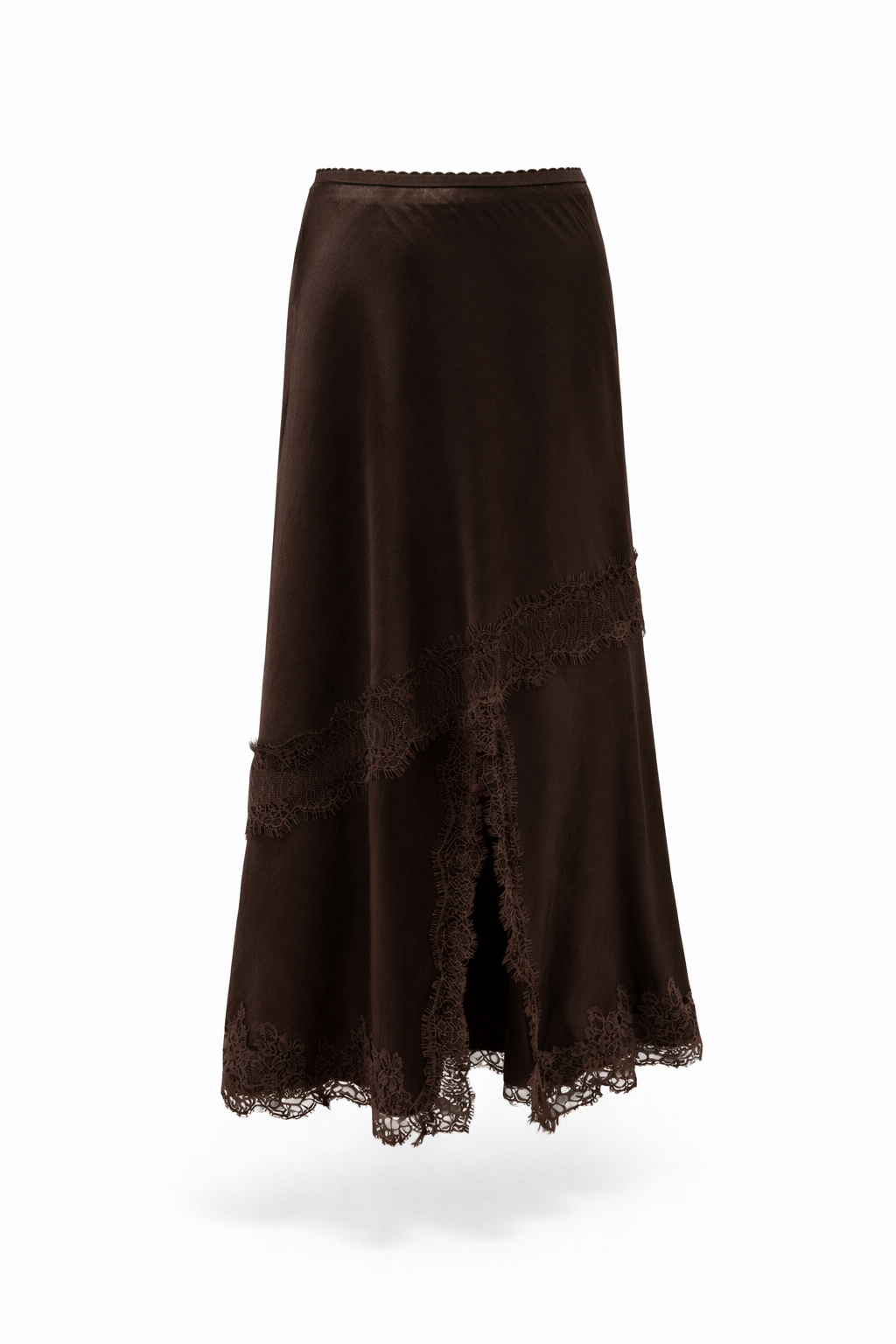 Miranda Satin Lace Details skirt - Chocolate