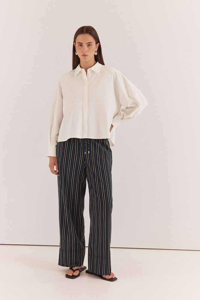 Ashby Peplum Shirt - White, styled detail