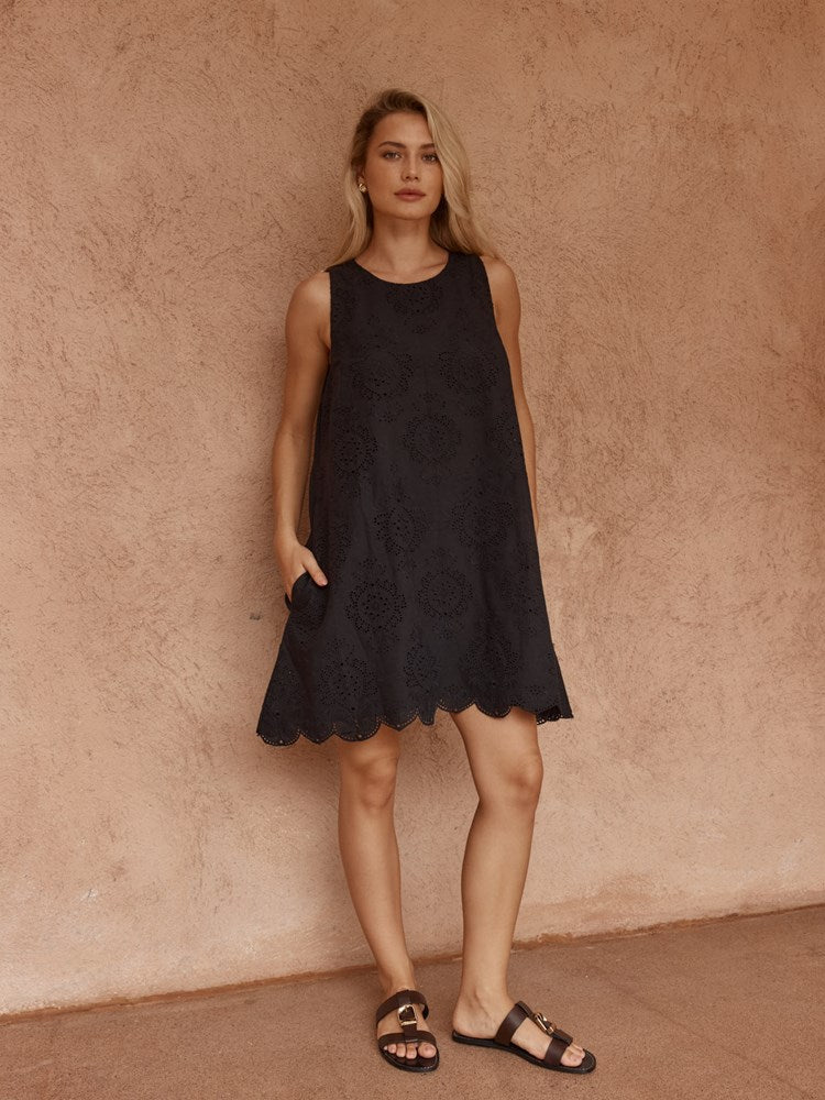 Sass Mavis Broderie Shift Dress - Black, view 2