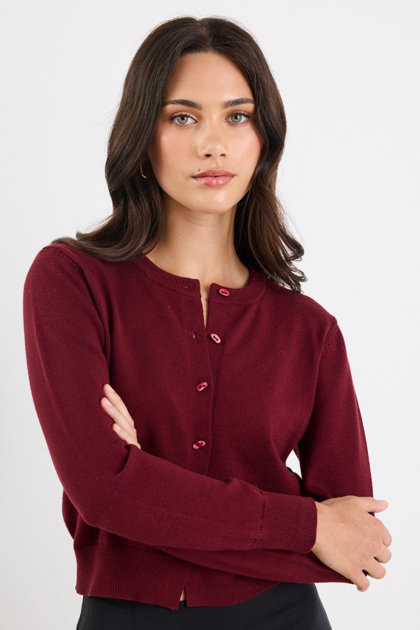 Sanctify Crewneck Cardigan - Burgundy