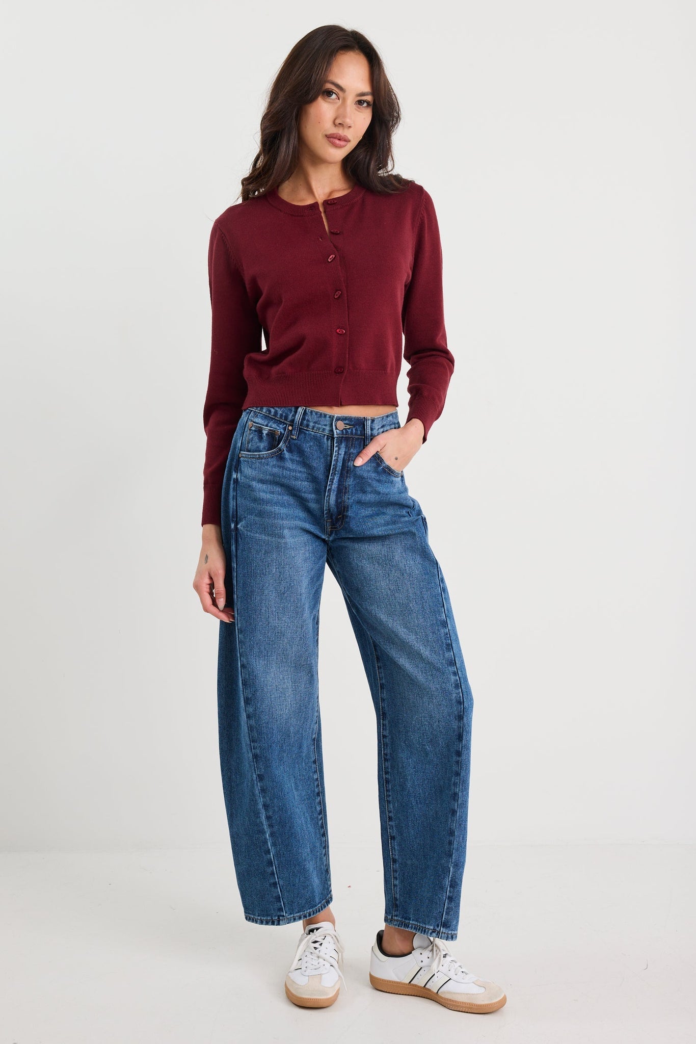 Sanctify Crewneck Cardigan - Burgundy