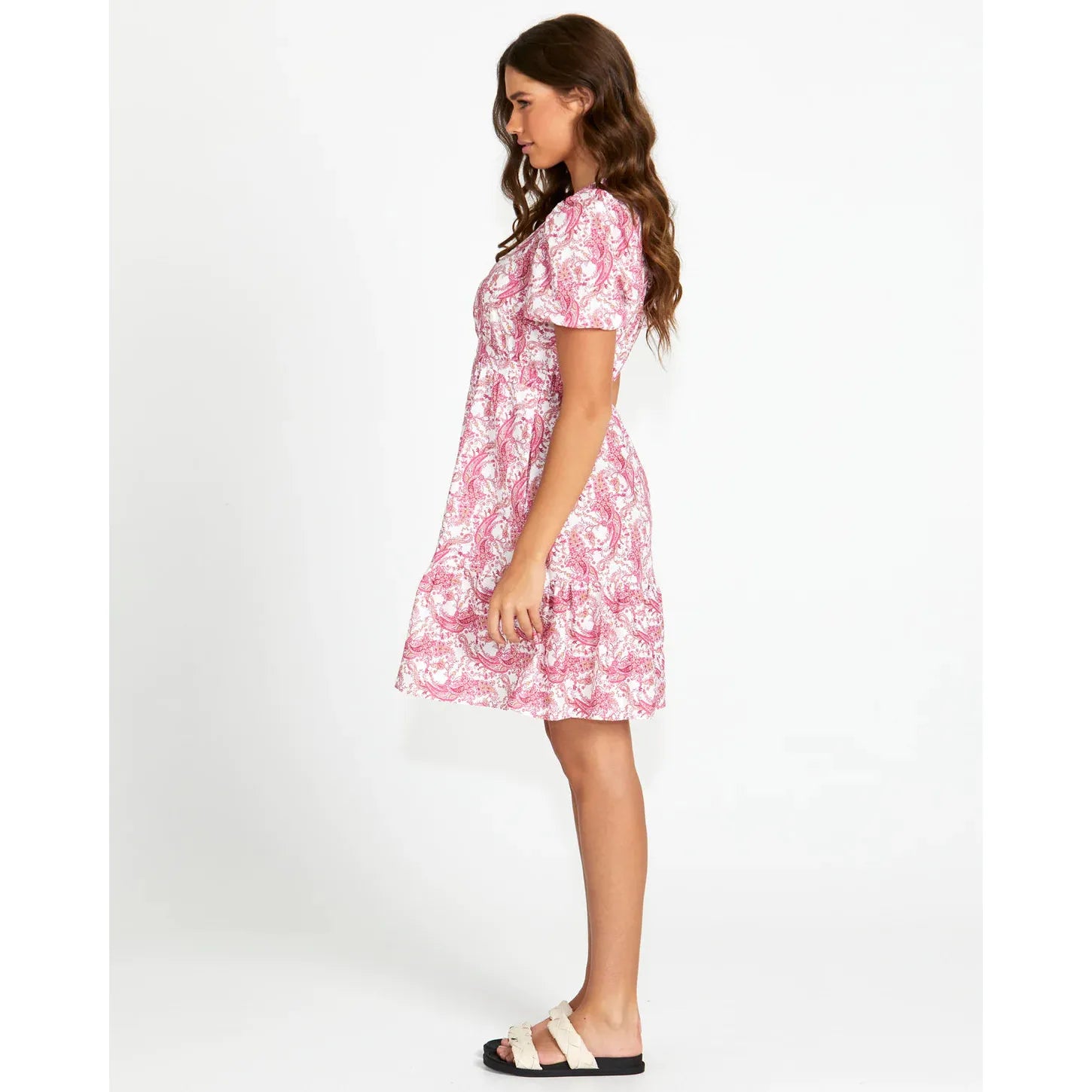 Jemima Wrap Front Mini Dress - Pink Paisley