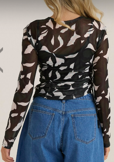 Tarni Mesh Top - Iris Abstract Print - Black