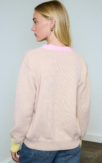 Colour Block Cardigan - Beige
