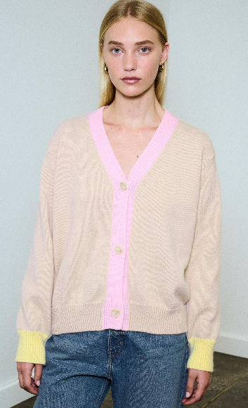 Colour Block Cardigan - Beige