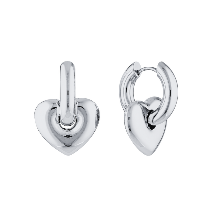 Lisa Puffy Heart Earrings - Silver