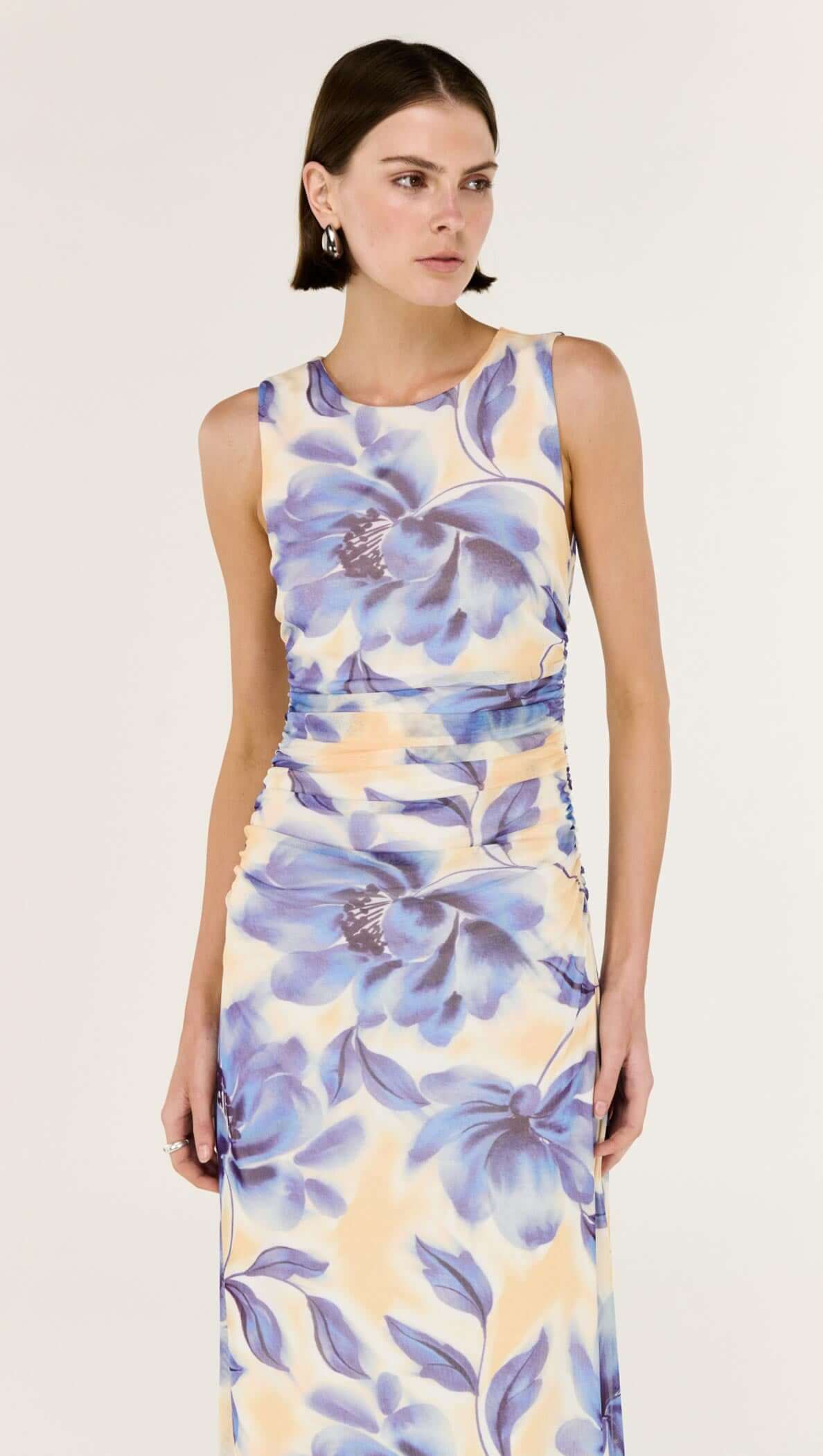 Fluer Mesh Midi Dress - Blurred Floral