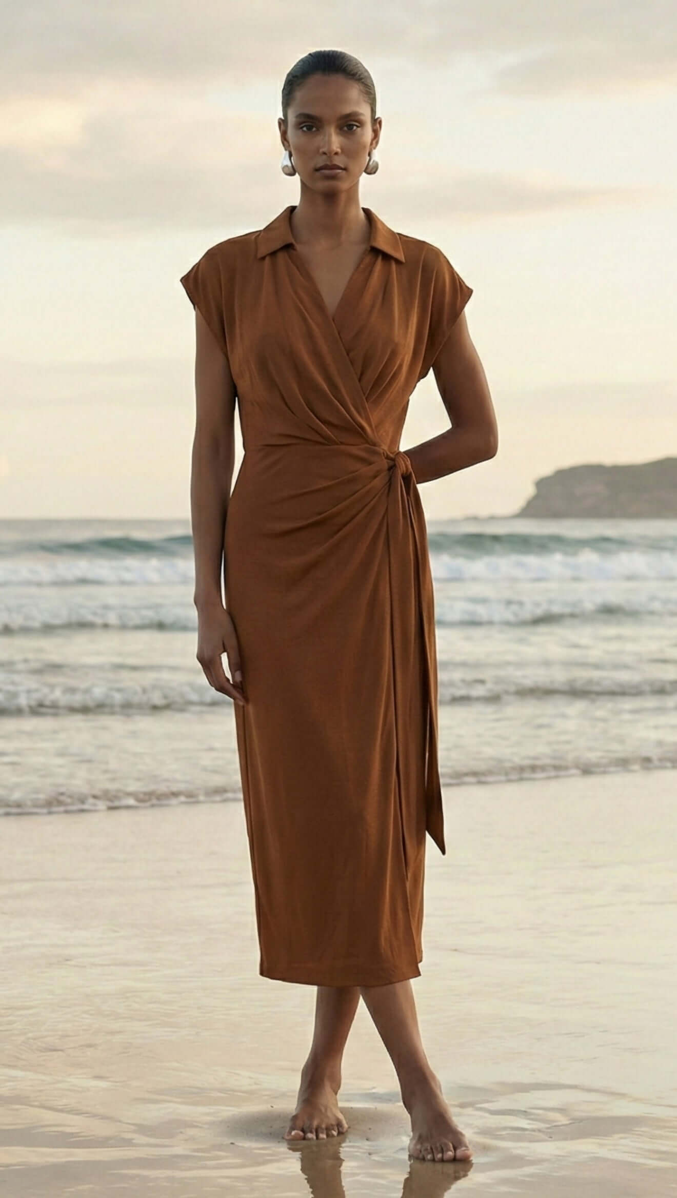 Solene Wrap Midi Dress beach