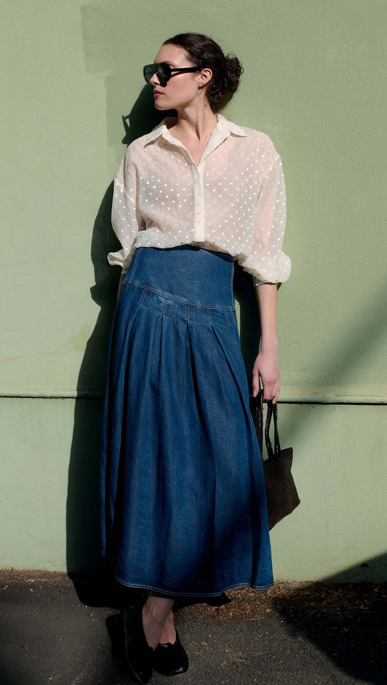 Etoile Oversized Shirt styled with denim skirt