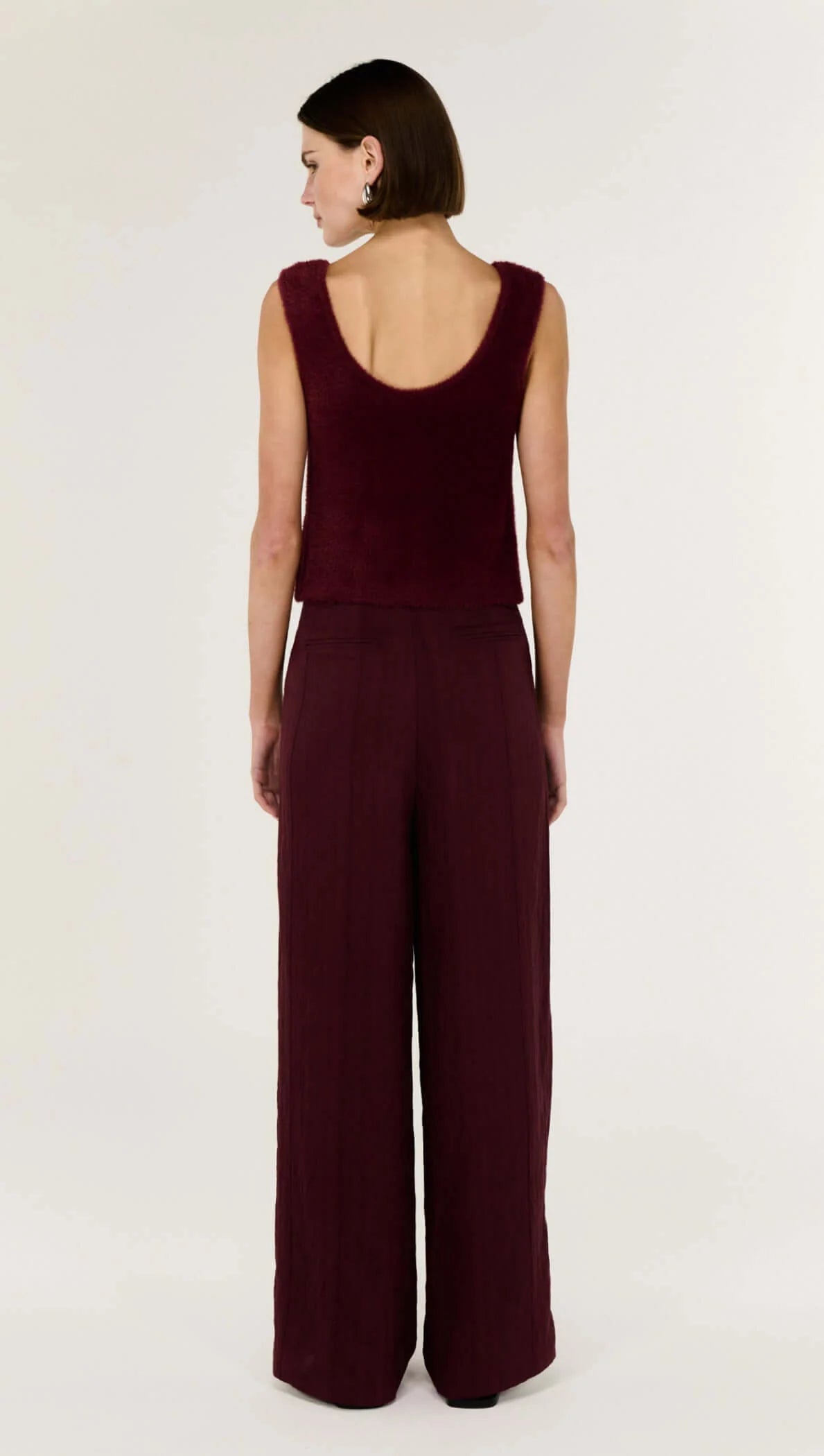 Deep Red Textured Wide-Leg Pant