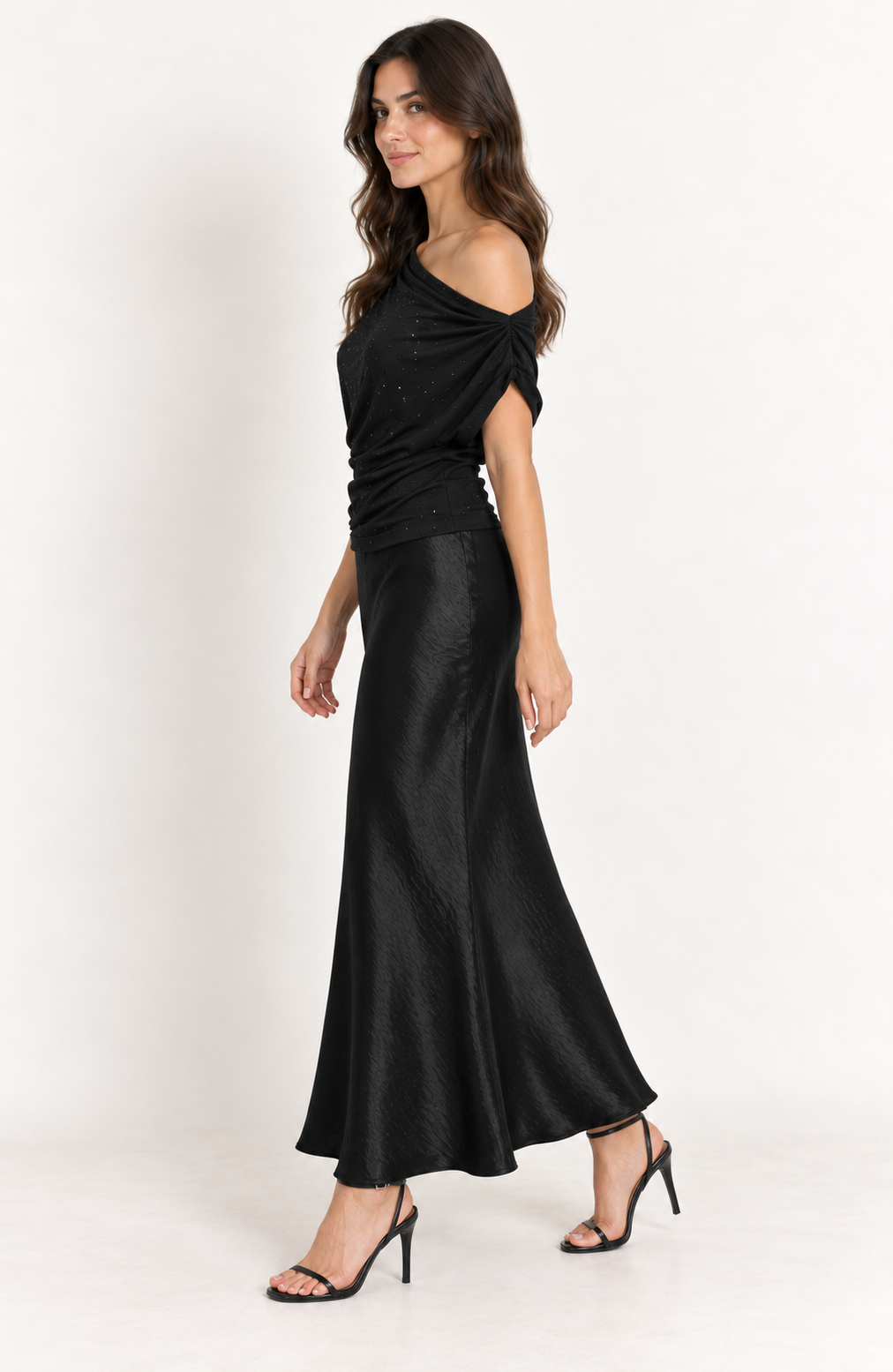 Satin Bias Cut Skirt - Black