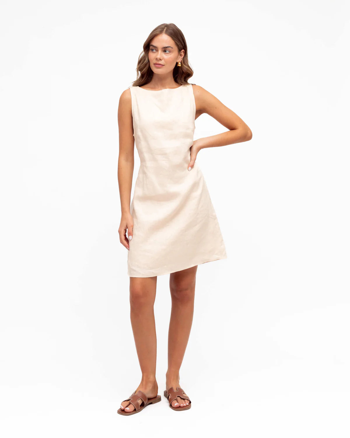 Linen Tie Back Mini Dress - Neutral