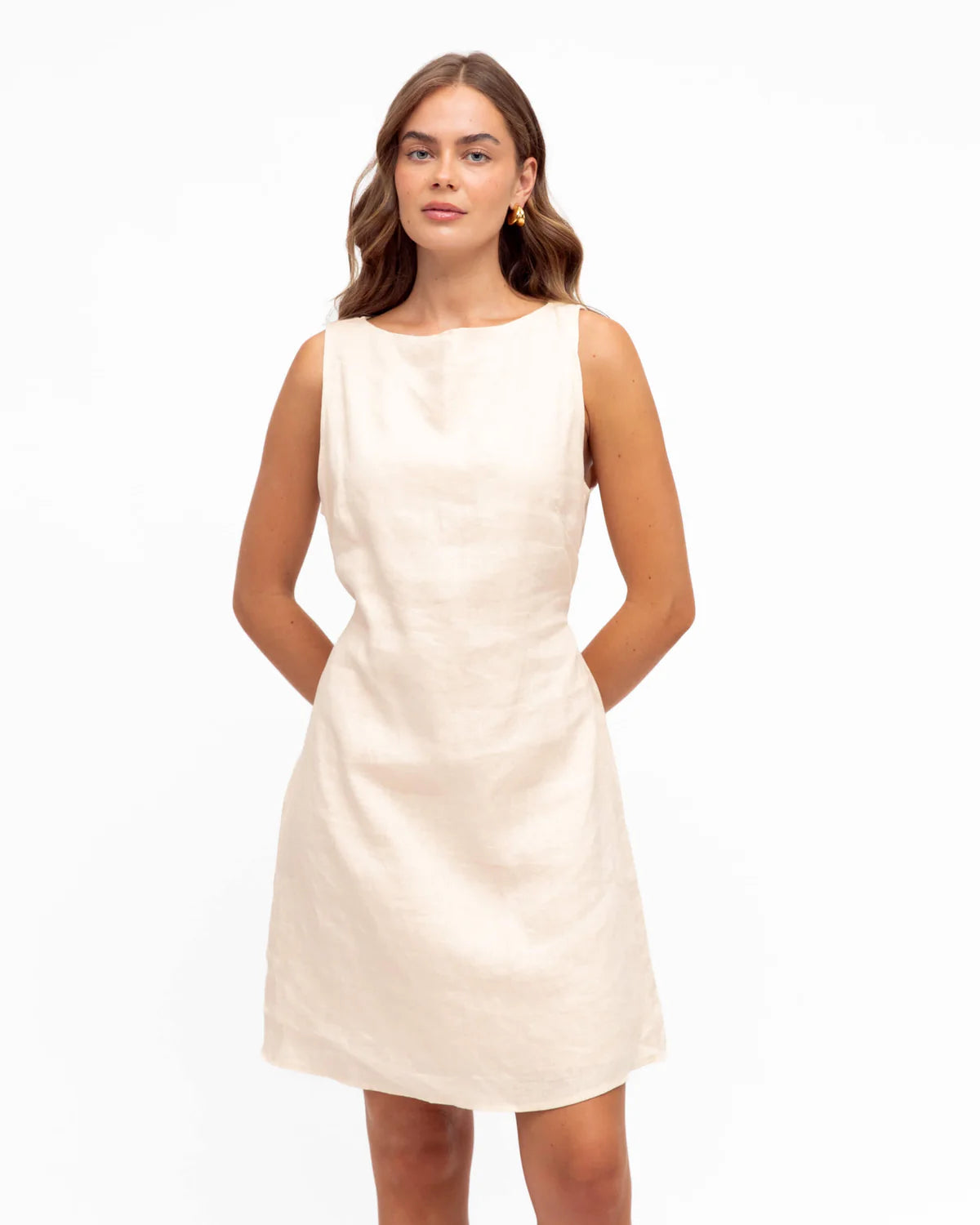 Linen Tie Back Mini Dress - Neutral