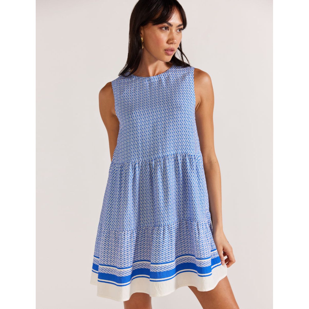 Azure Tiered Mini Dress - Blue/White