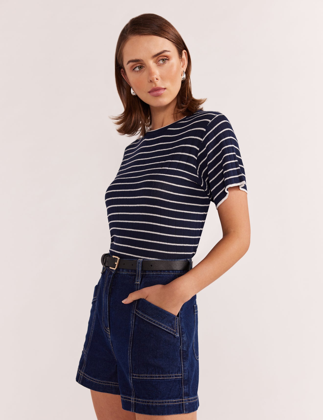 Coco Stripe Knit Tee - Navy/White