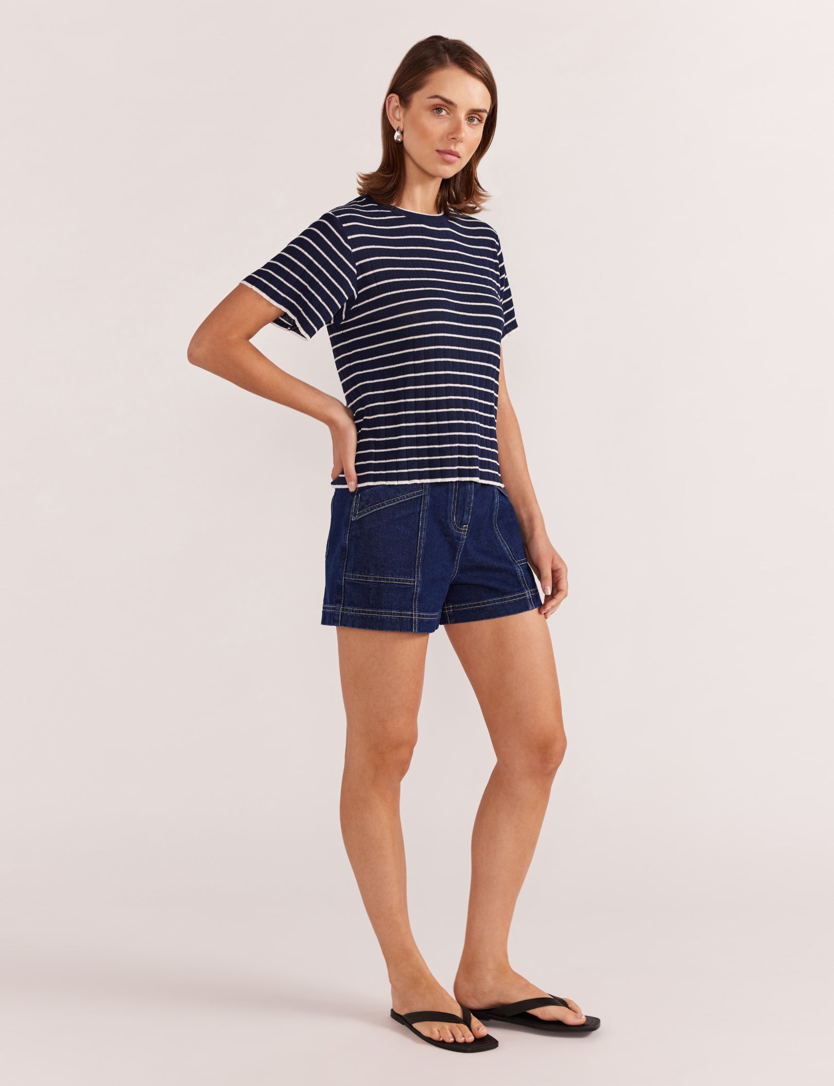 Coco Stripe Knit Tee - Navy/White