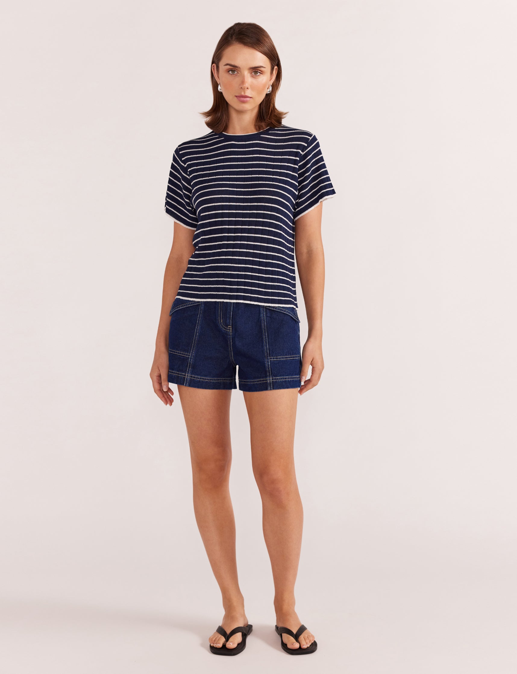 Coco Stripe Knit Tee - Navy/White