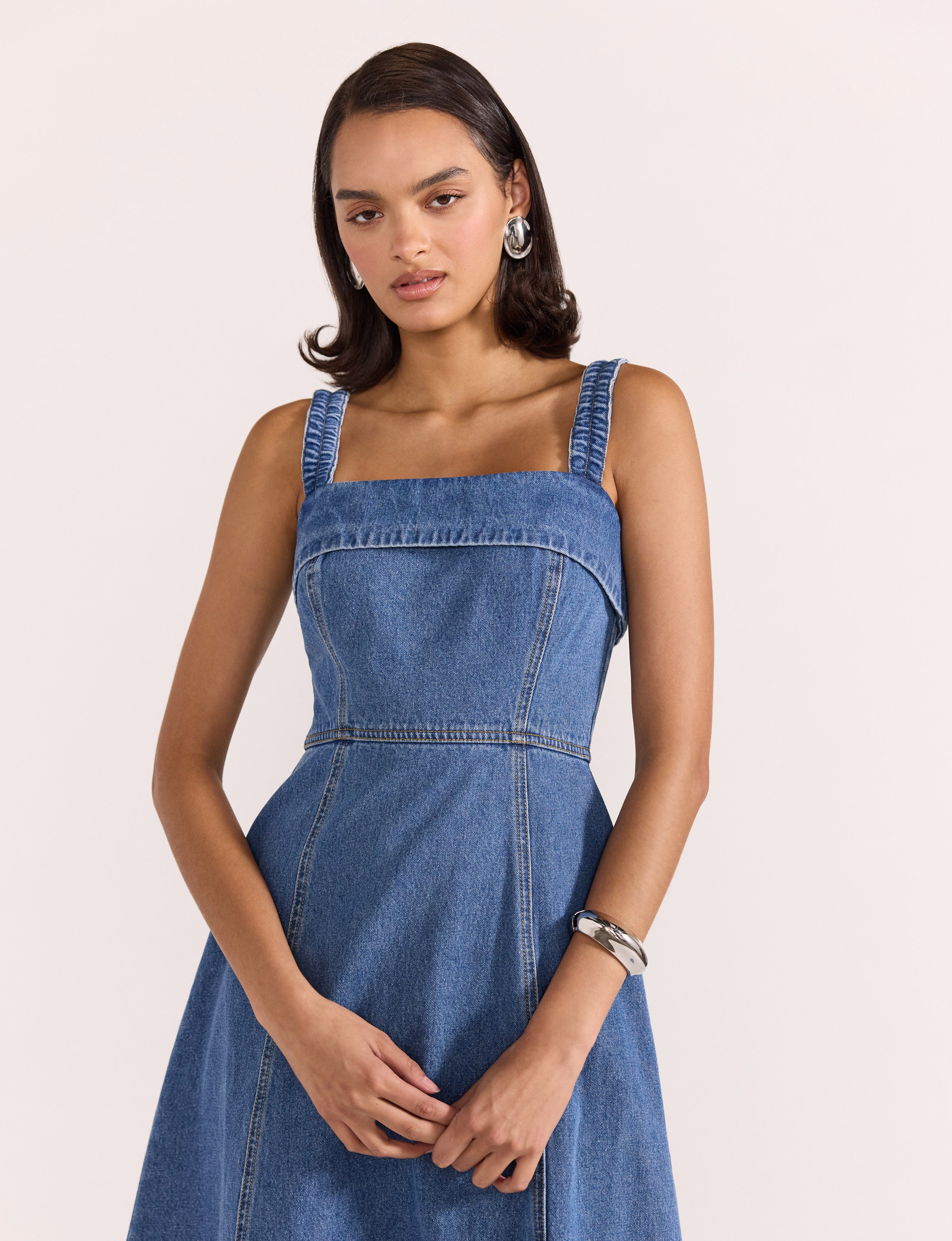 Tate Denim Midi Dress  - Mid Blue