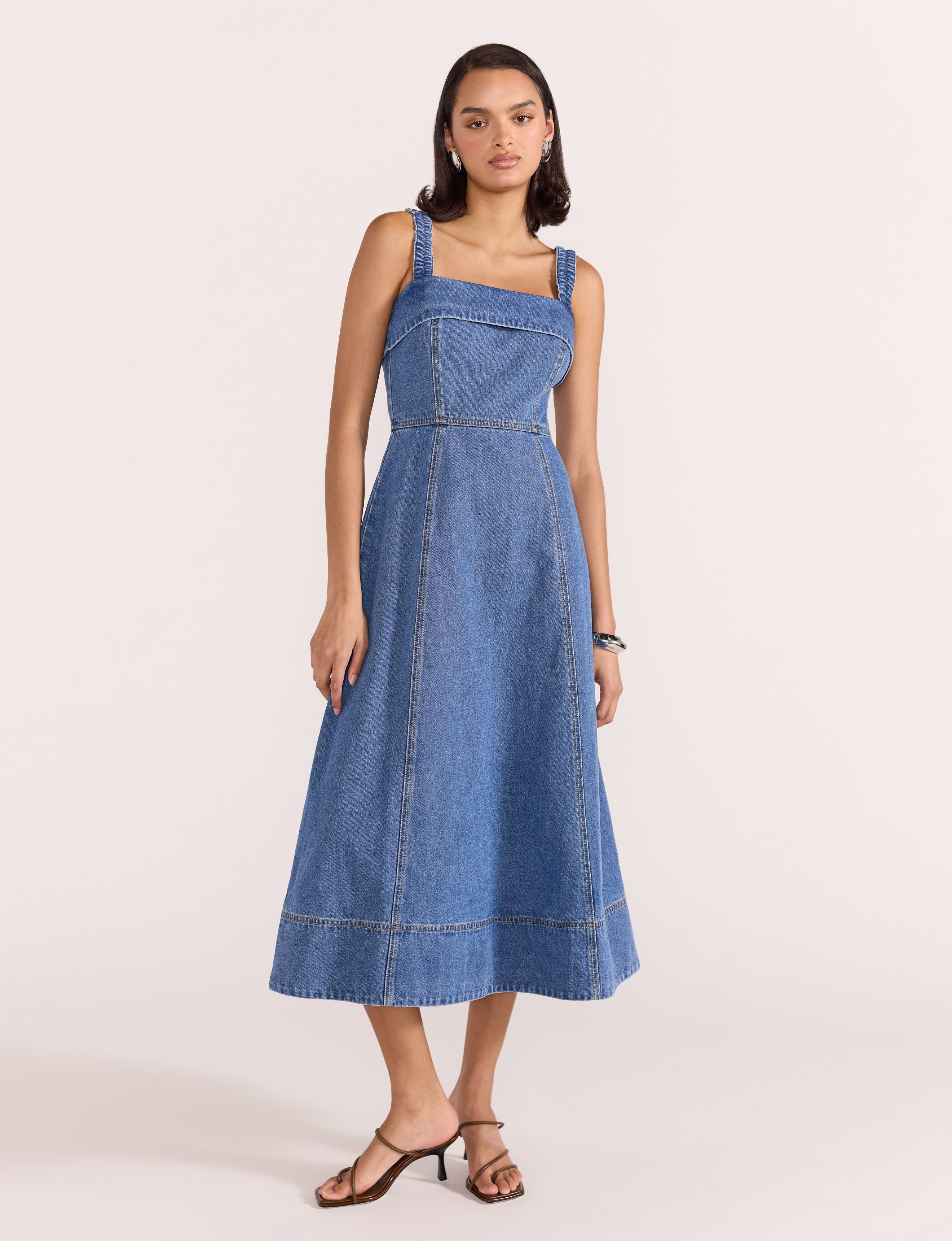 Tate Denim Midi Dress  - Mid Blue