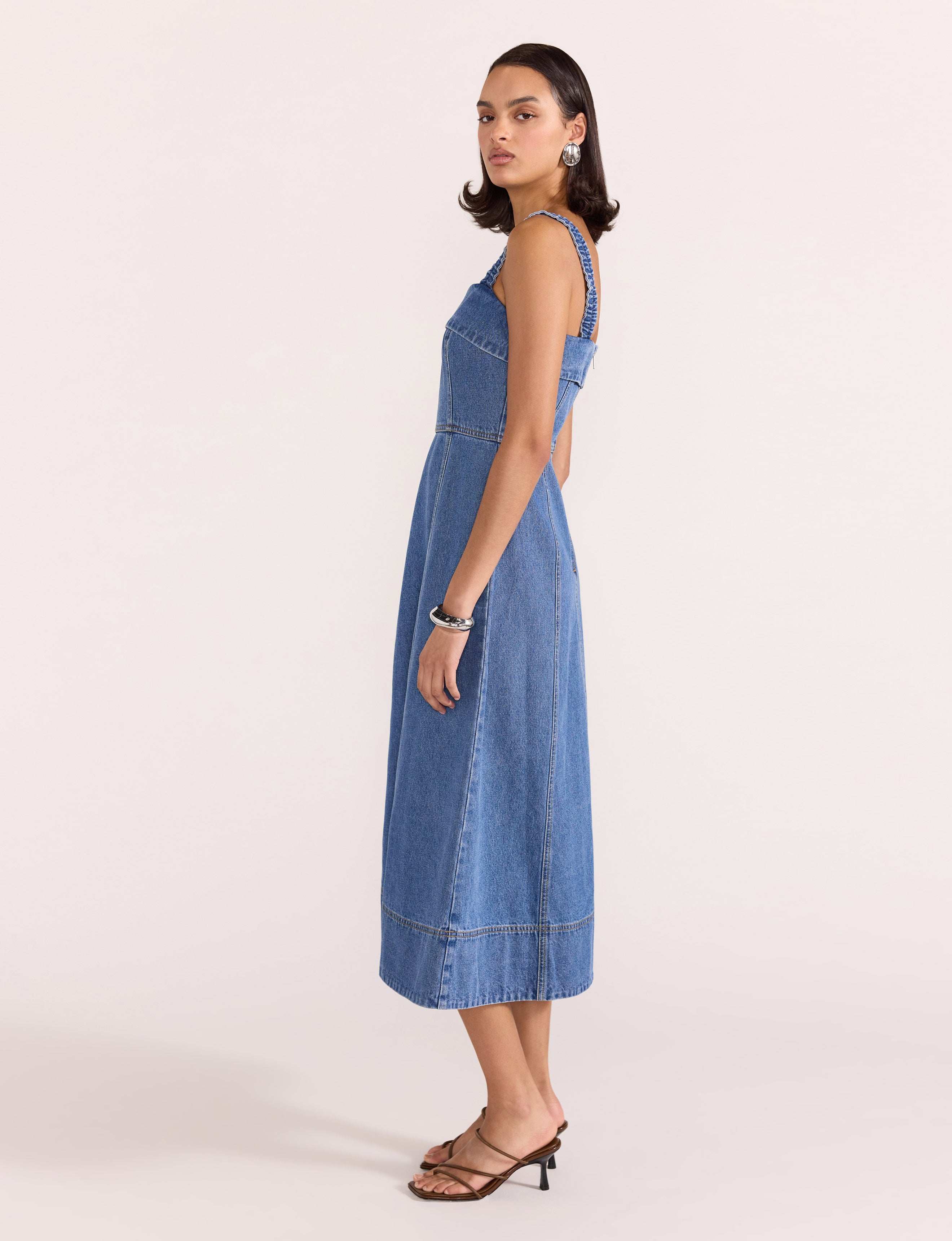 Tate Denim Midi Dress  - Mid Blue