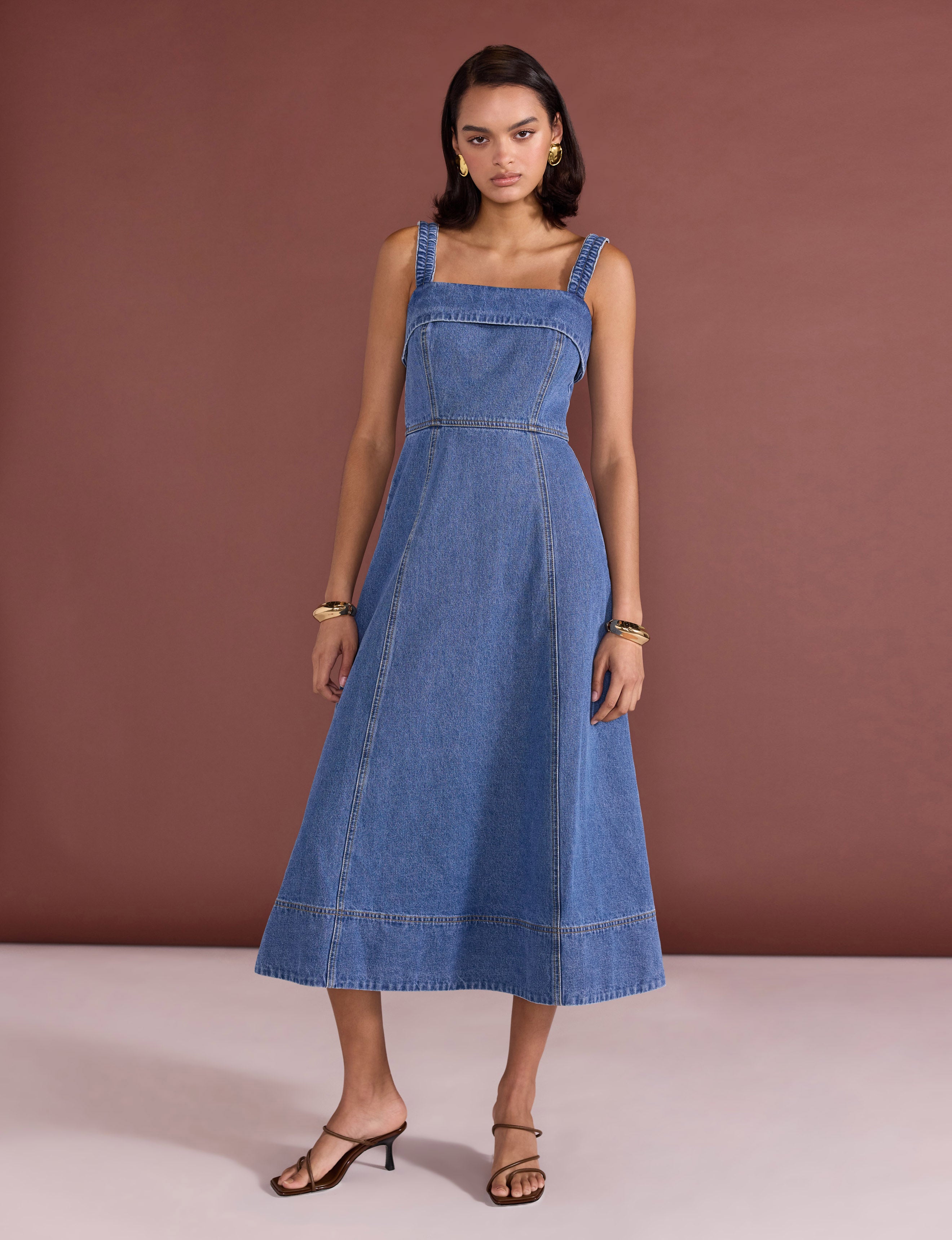 Tate Denim Midi Dress  - Mid Blue